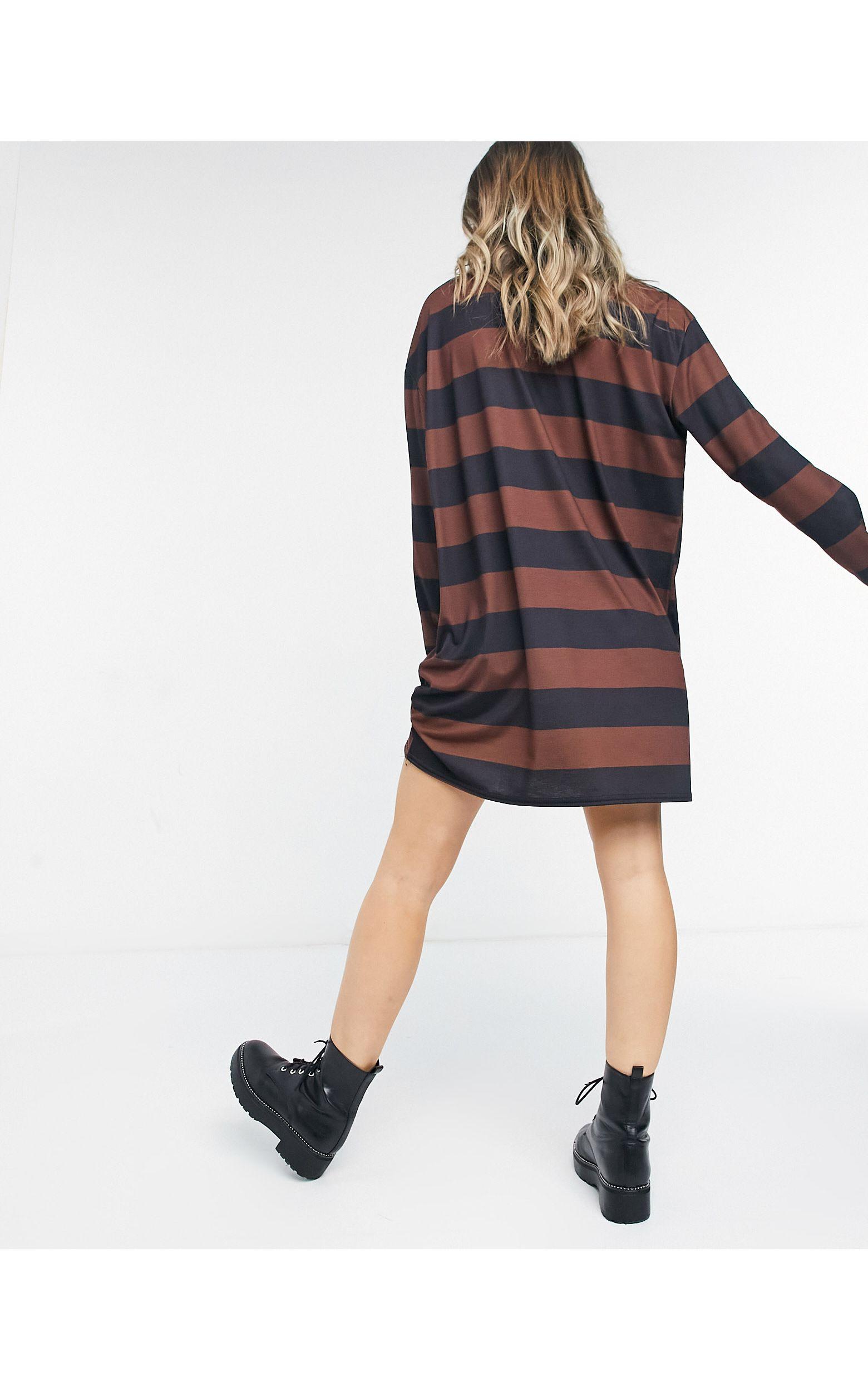 brown long sleeve t shirt dress