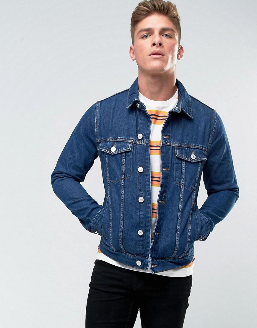 Bershka Regular Fit Denim Jacket In Mid Wash in Blue for Men - Lyst