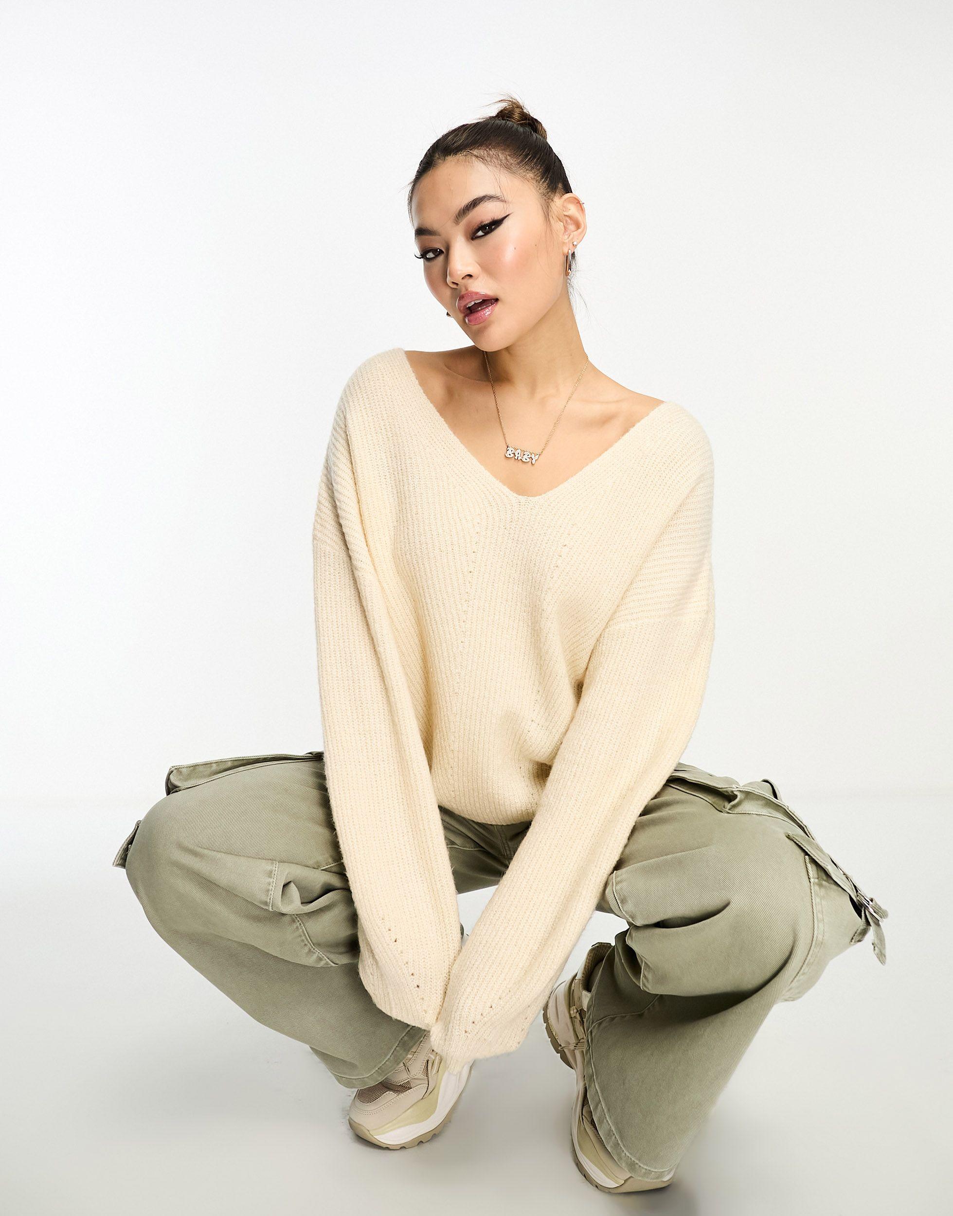 V neck cheap slouchy jumper