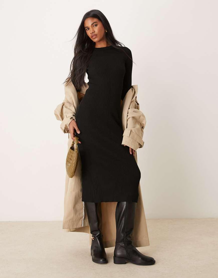 new look black ribbed dress Petite Black Ribbed Henley Midi Dress