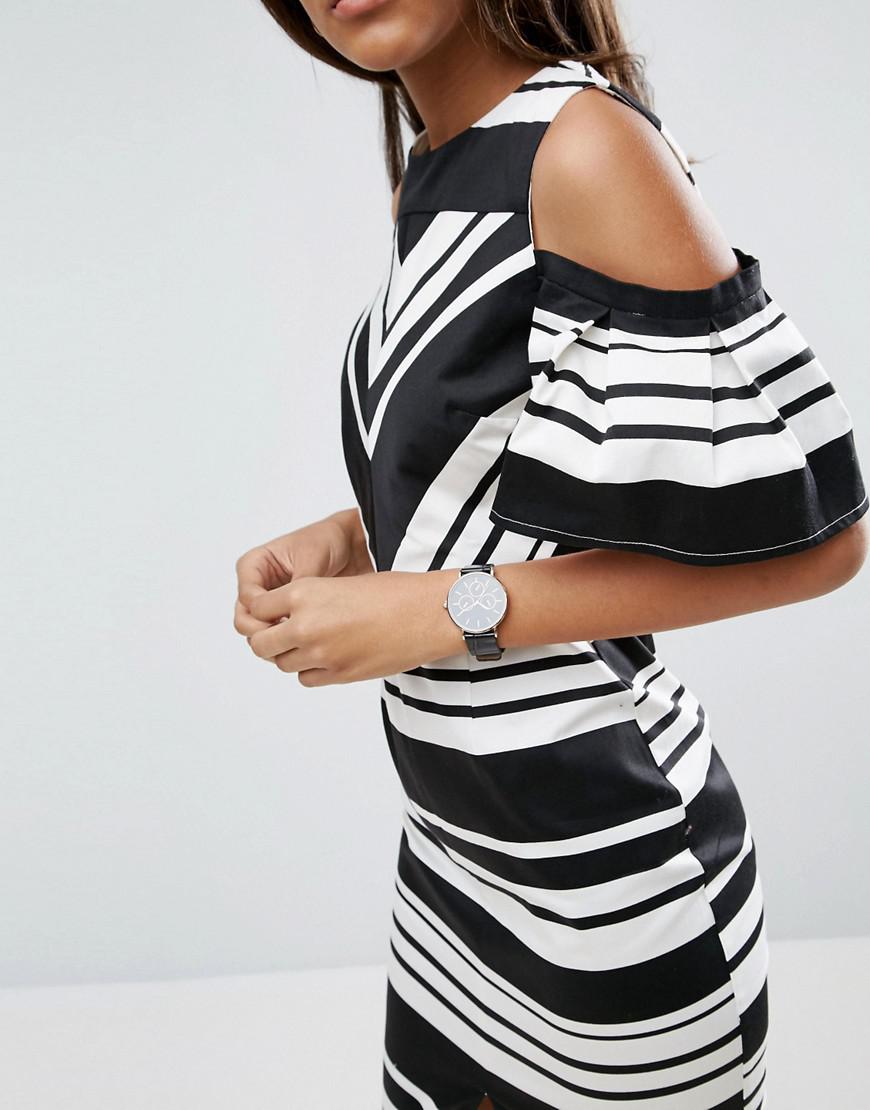 ASOS Cotton Cold Shoulder Pencil Dress In Black And White Stripe Lyst