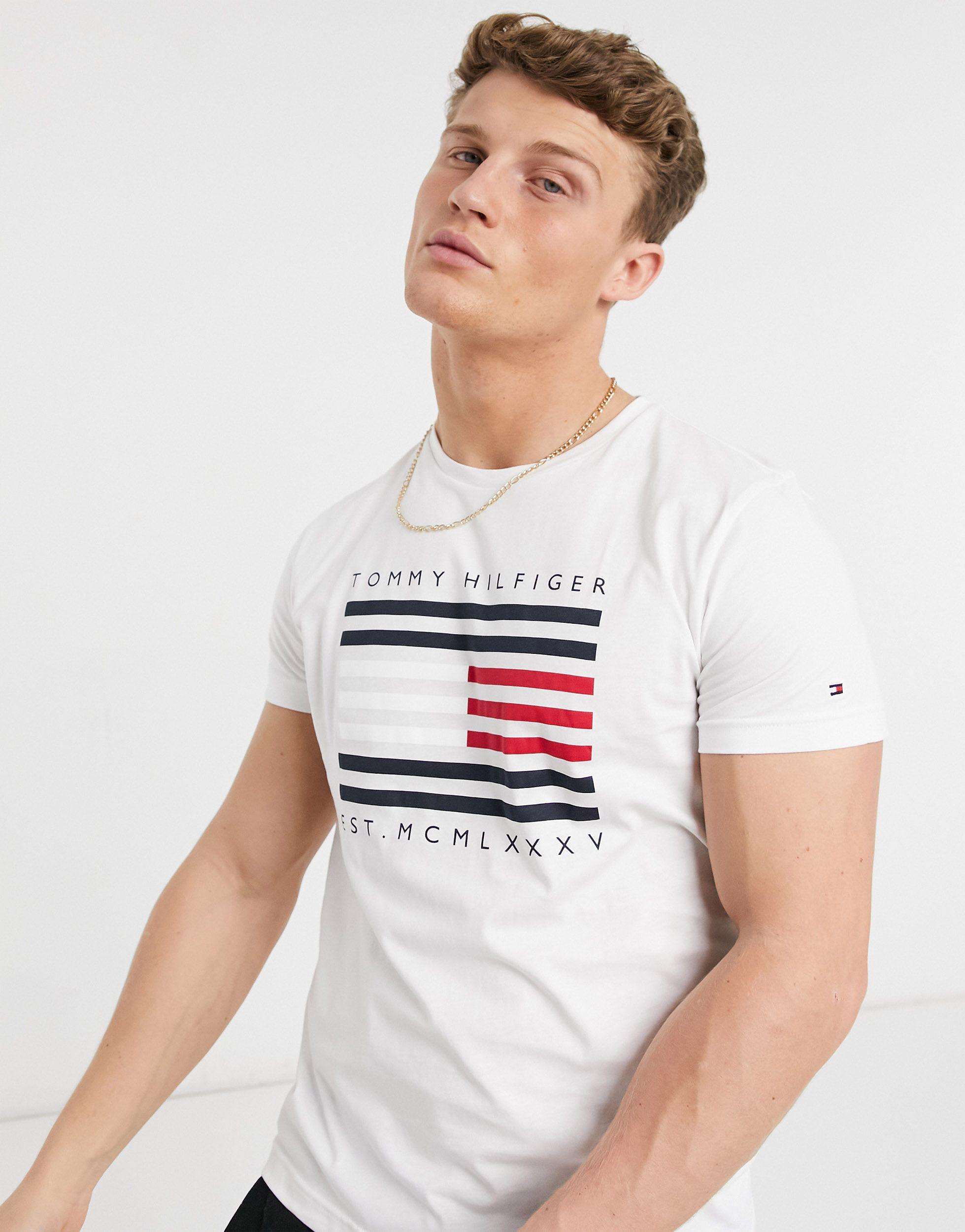 Tommy Hilfiger Flag Lines Logo White for Men - Lyst