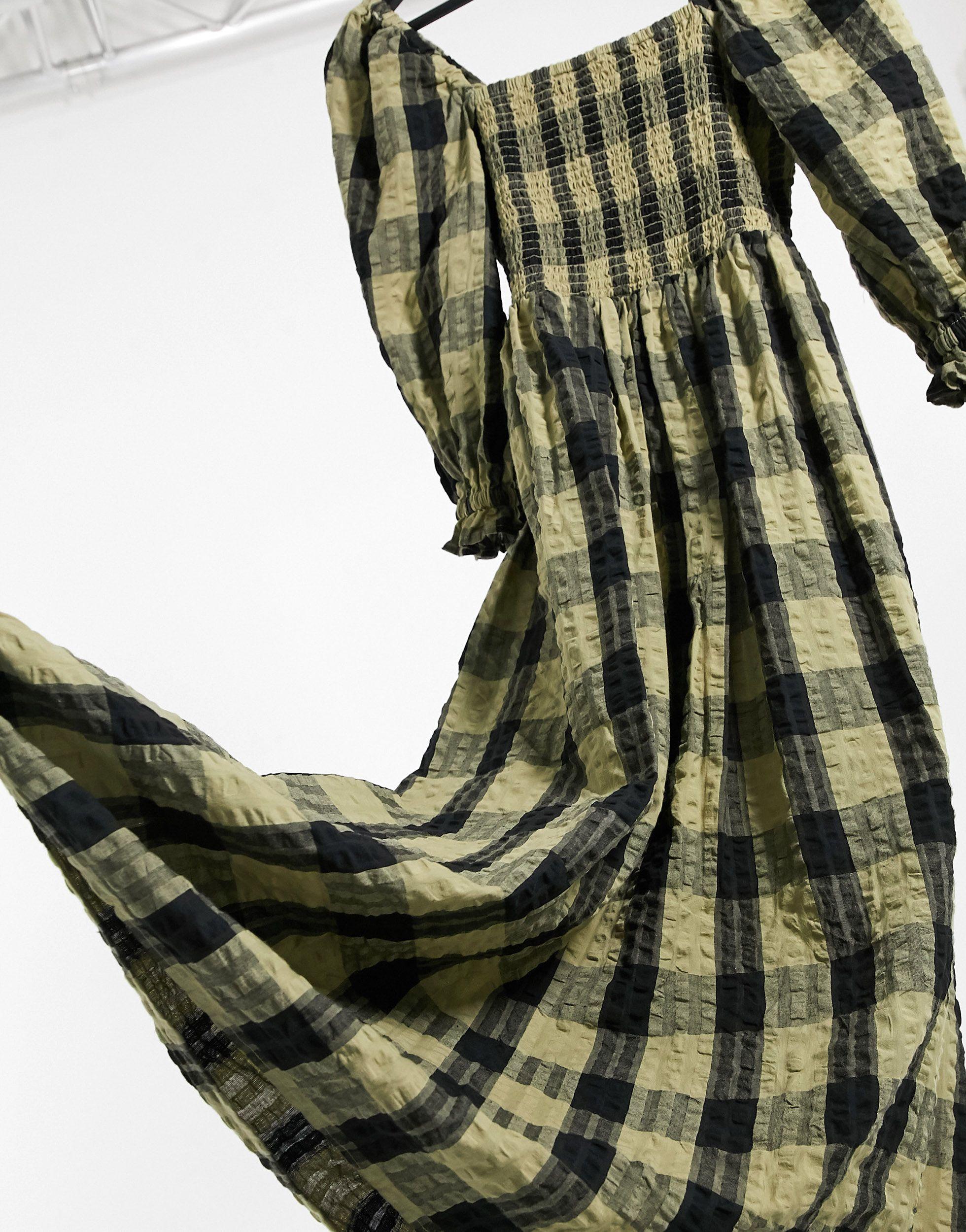 Vestito lungo arricciato nero e verde a quadri di ASOS in Verde | Lyst