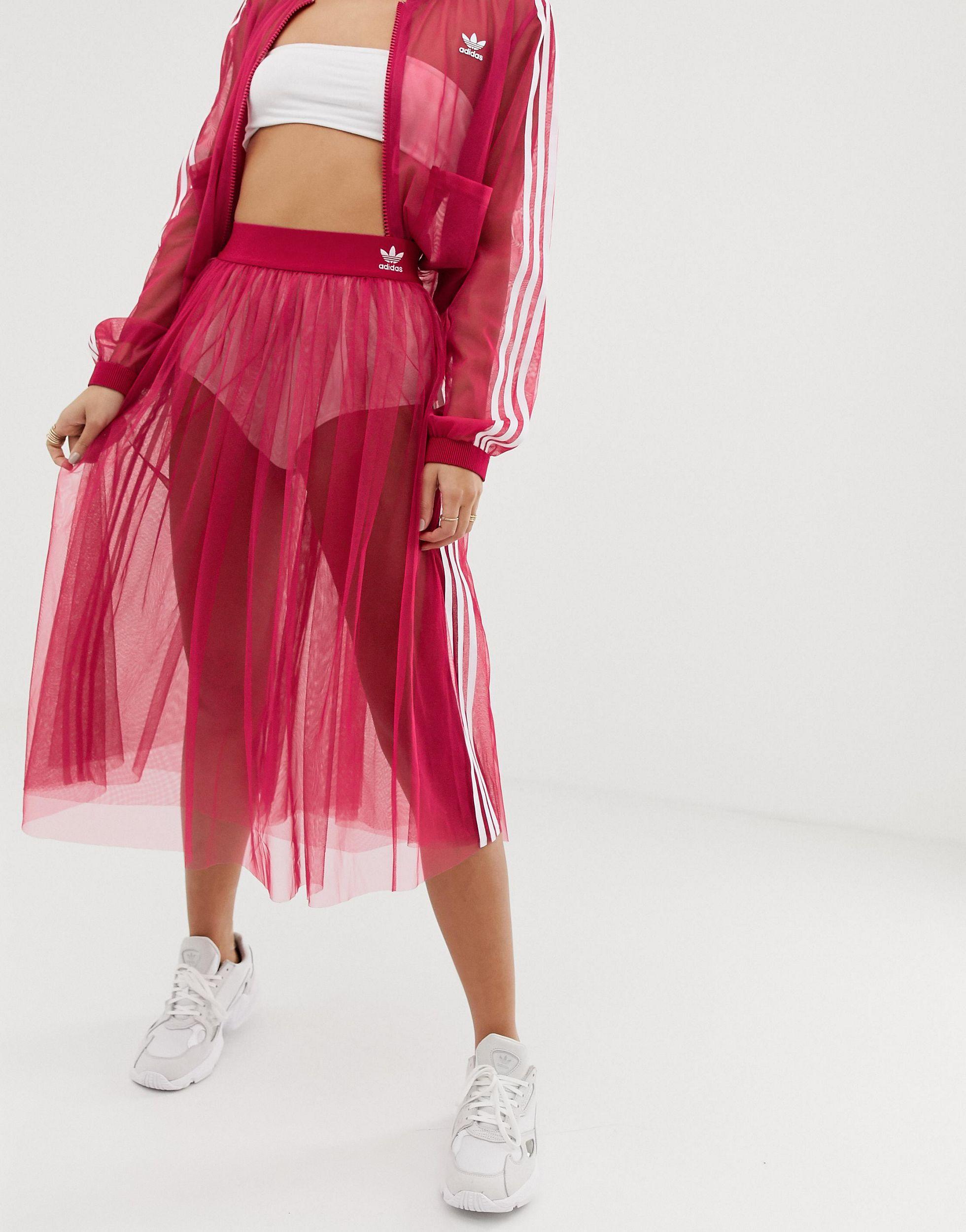 adidas Originals Sleek Three Stripe Mesh Tulle Skirt in Pink | Lyst