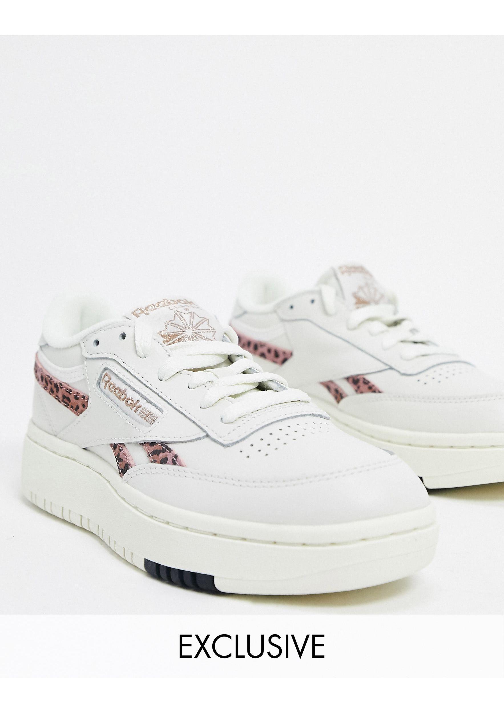 reebok club c double sneakers in leopard print