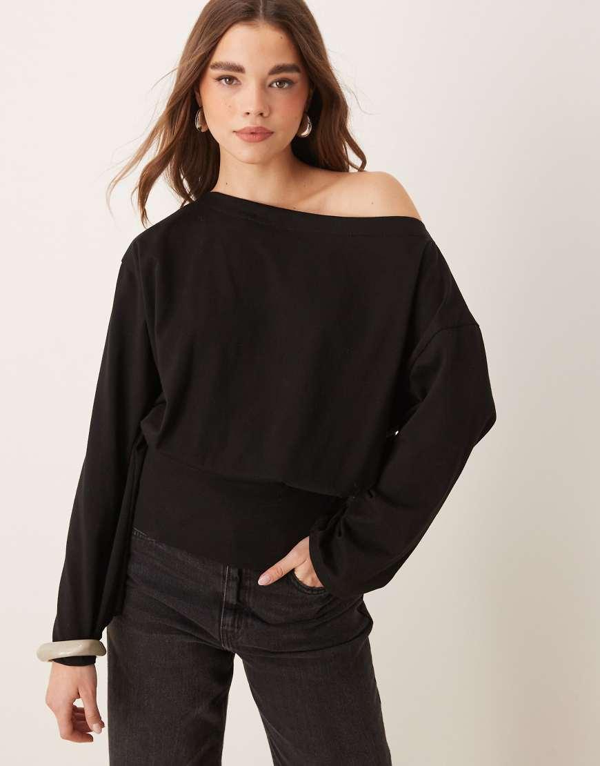 ASOS Slouchy Off Shoulder Long Sleeve Top in Black Lyst UK