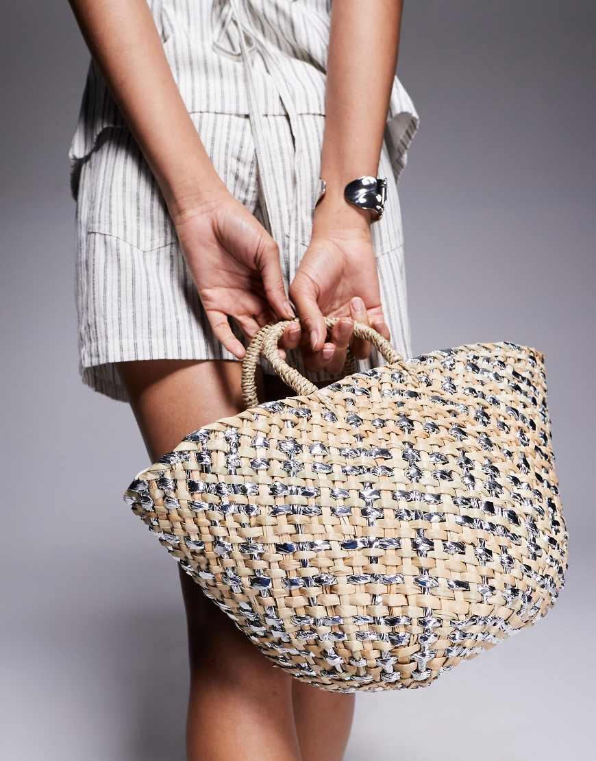 South Beach Straw Basket Bag With Crossbody Strap in Grey Lyst UK