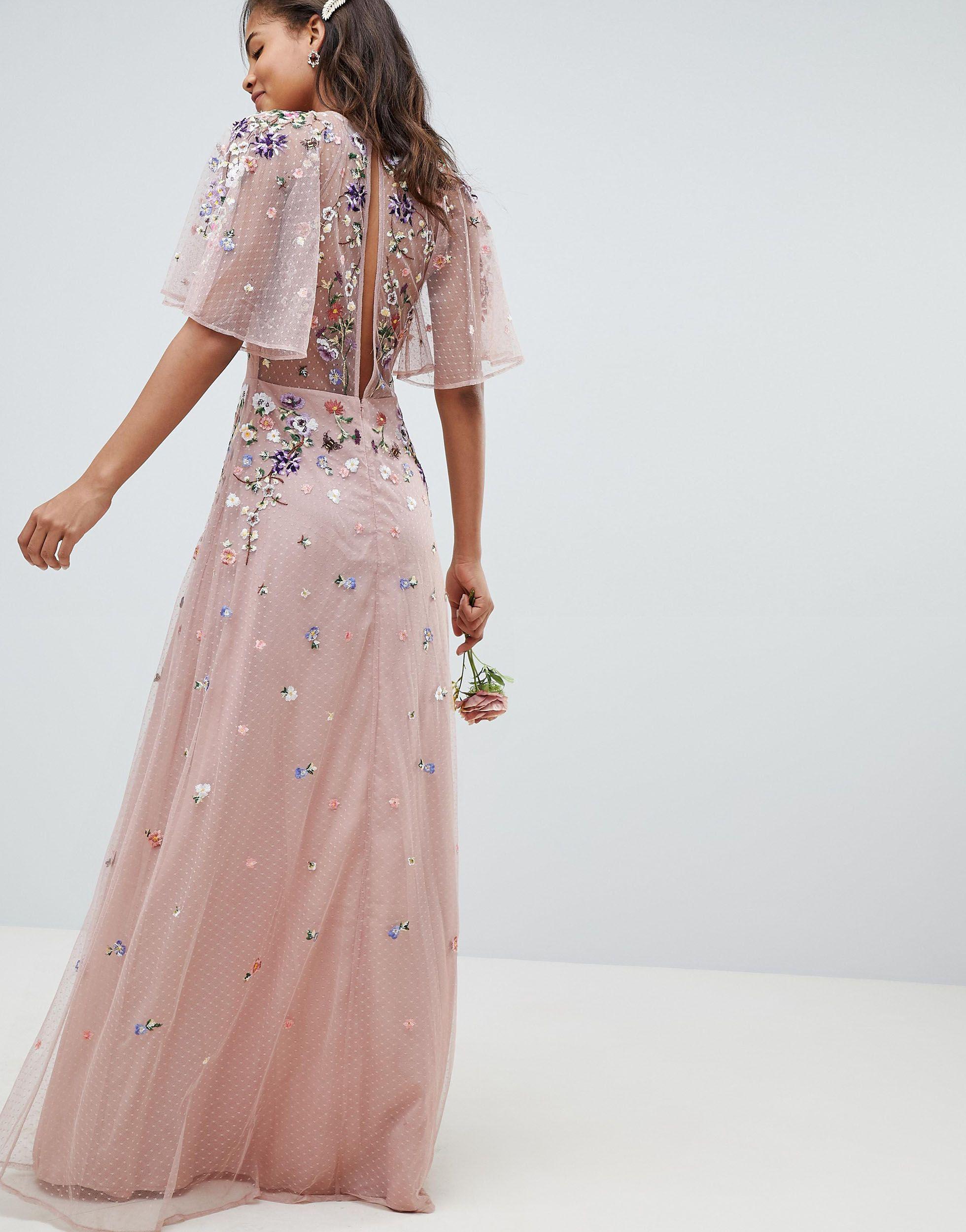 asos design floral embroidered dobby mesh cami strap maxi dress
