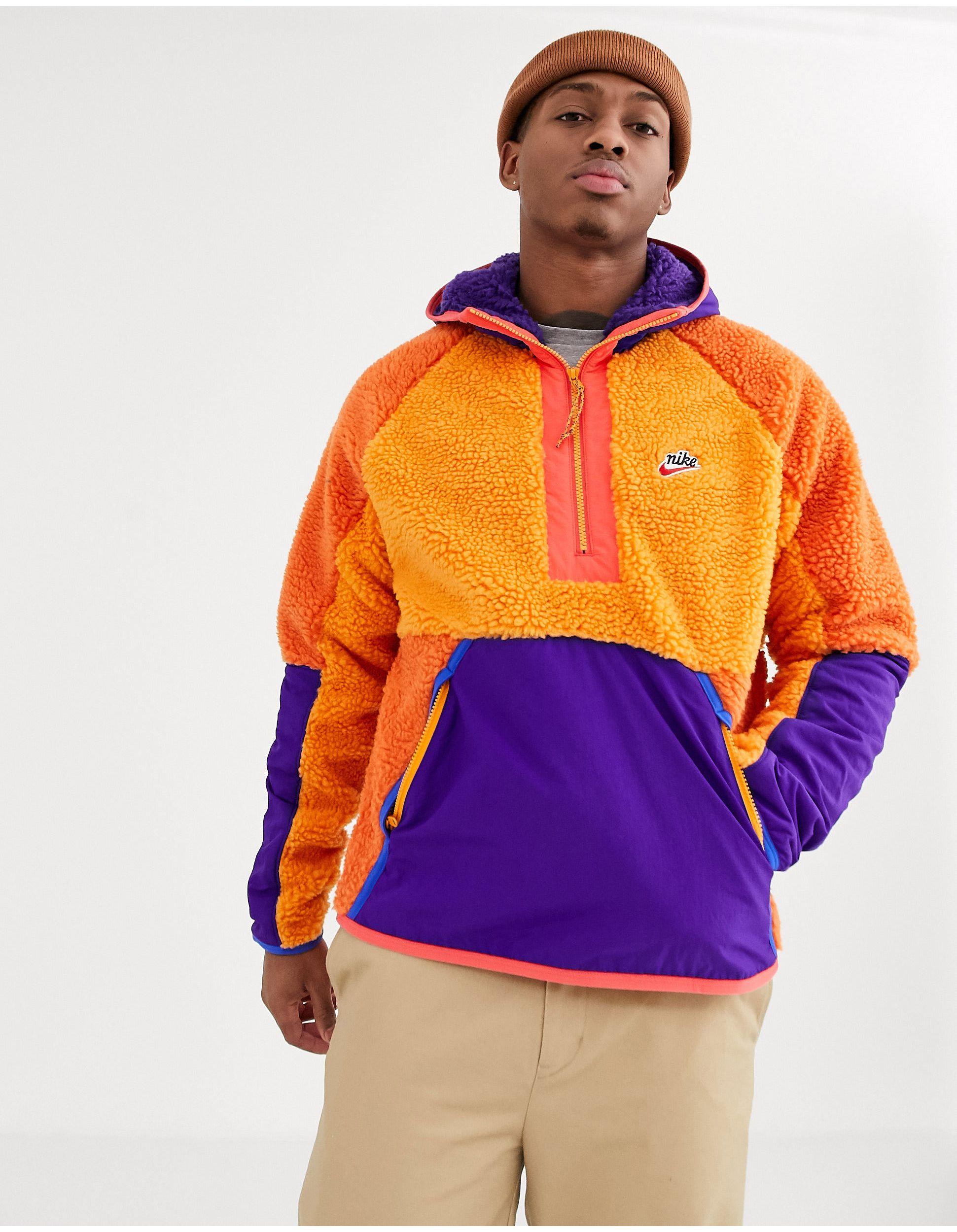 Nike Winter Fleece Half-zip Overhead Jacket in Orange for Men | Lyst