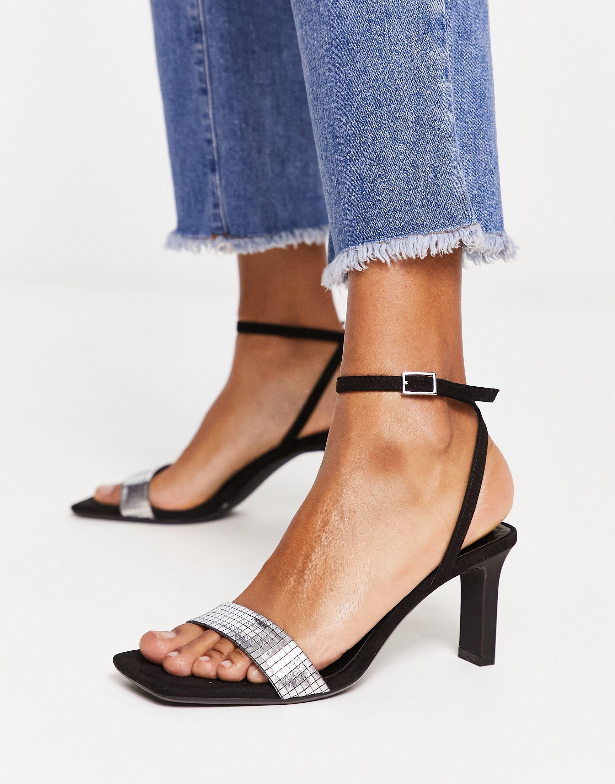 Bershka Metallic Strap Heel Sandal in Blue Lyst