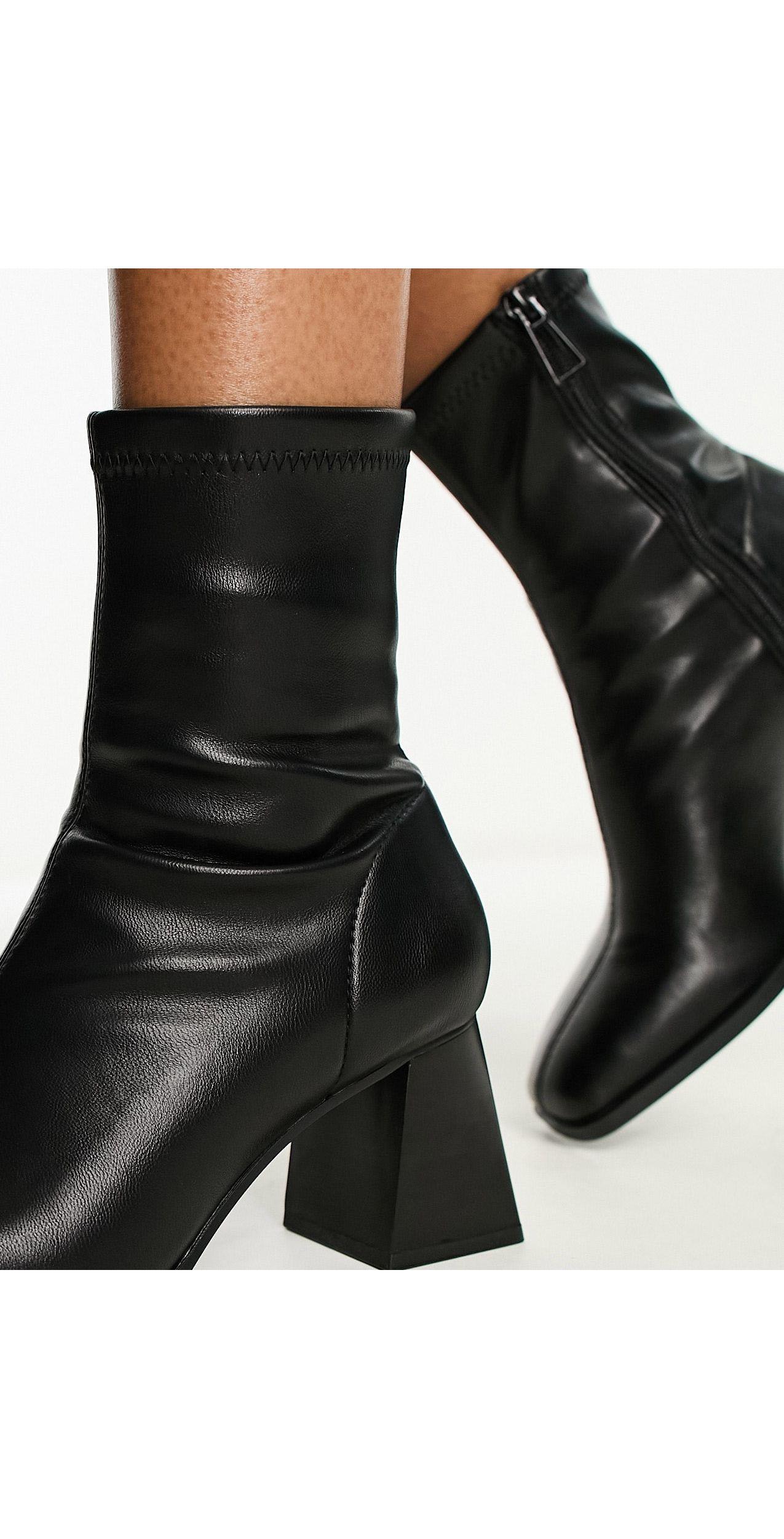 Stradivarius Square Toe Flared Heel Boot in Black Lyst UK