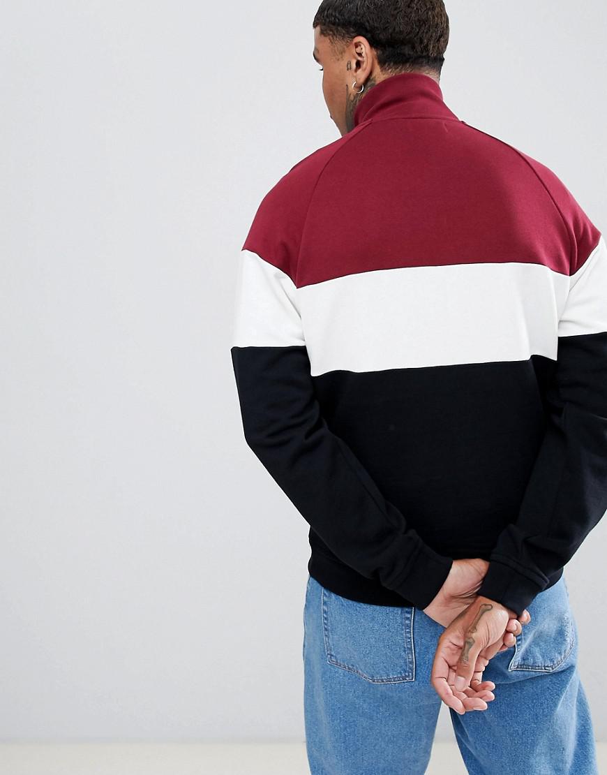 Fred Perry Sports Authentic 90s Logo 1/4 Zip Panel Sweat In Black/burgundy  for Men | Lyst