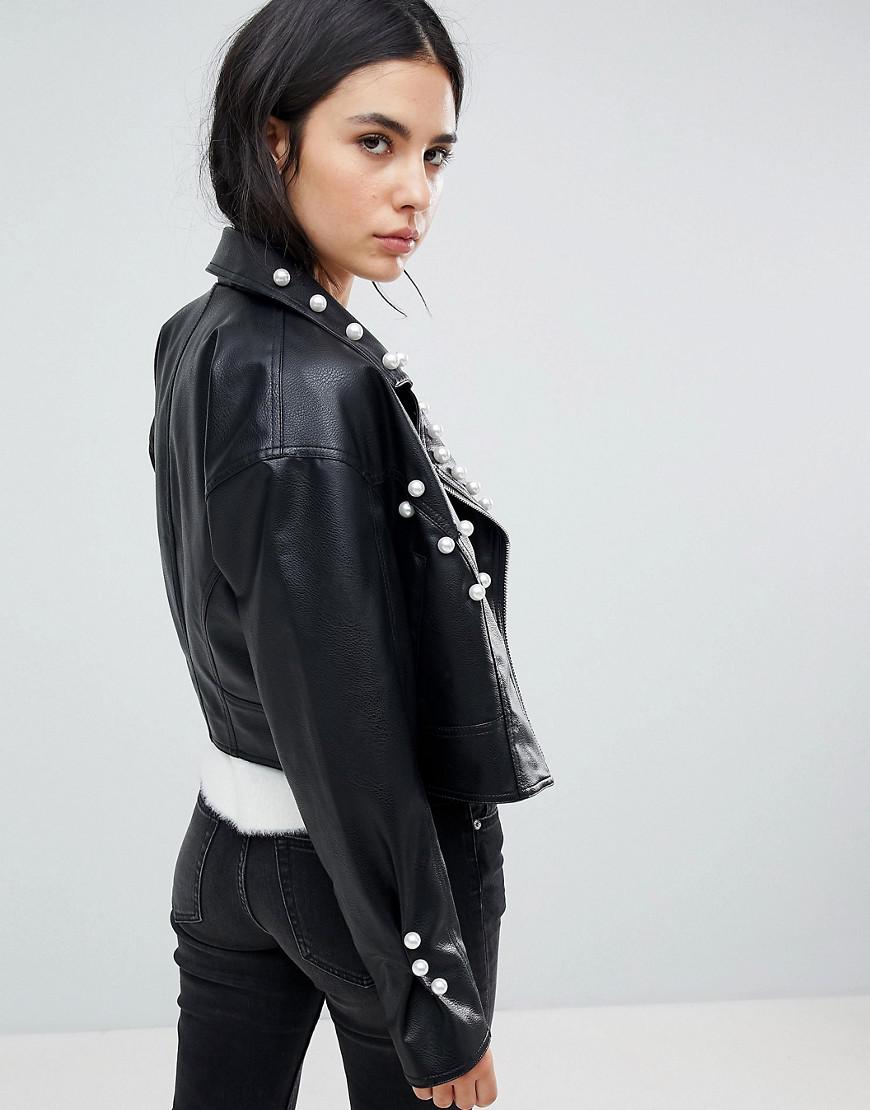 Black Leather Look Biker Jacket