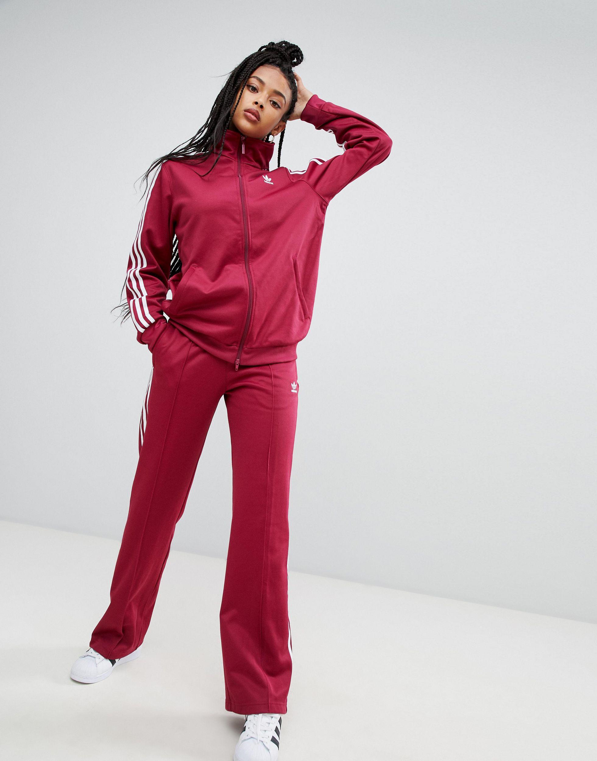 adidas originals adicolor three stripe track jacket in red