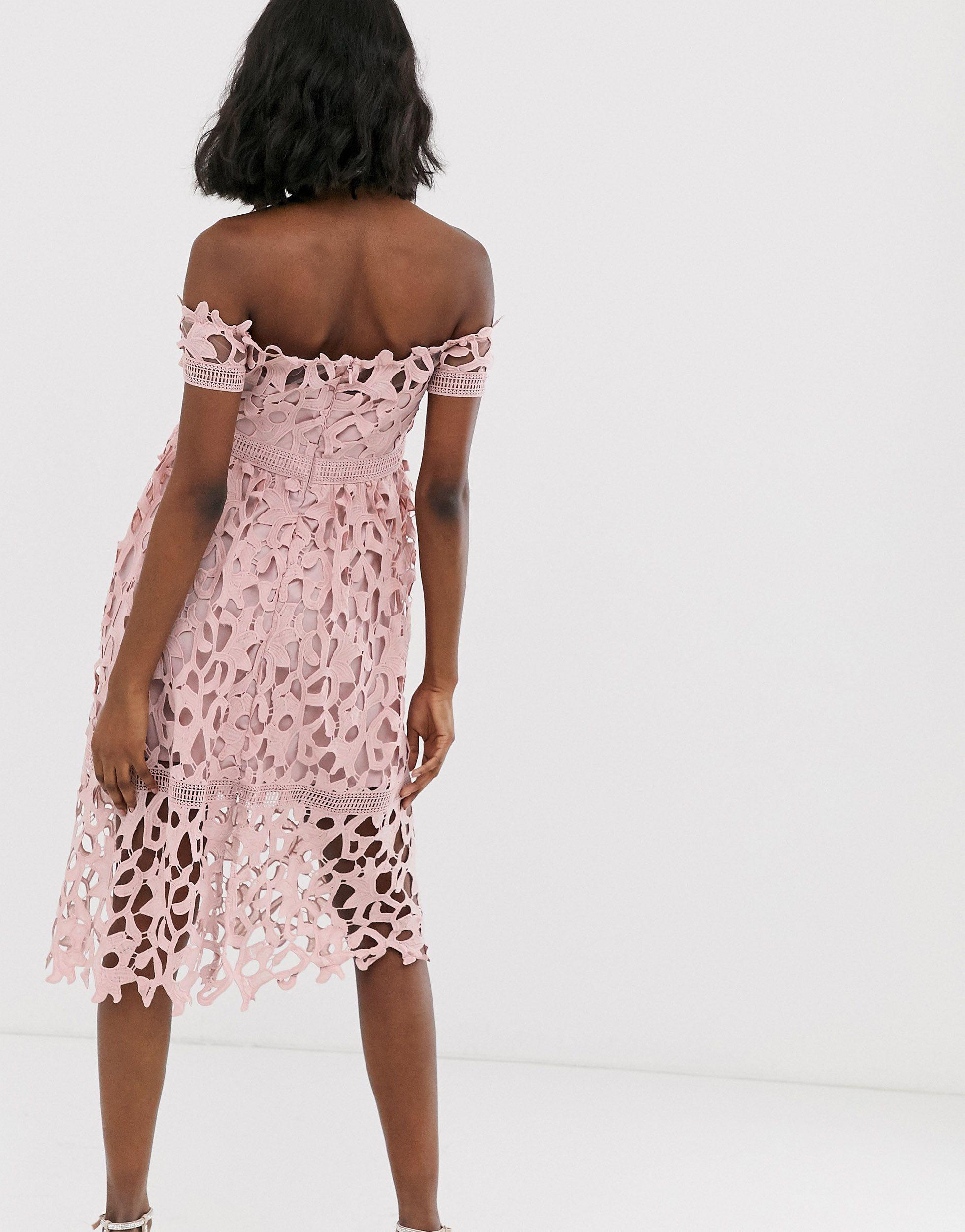 Chi Chi London Lace Off shoulder Midi Dress in Pink Lyst Canada