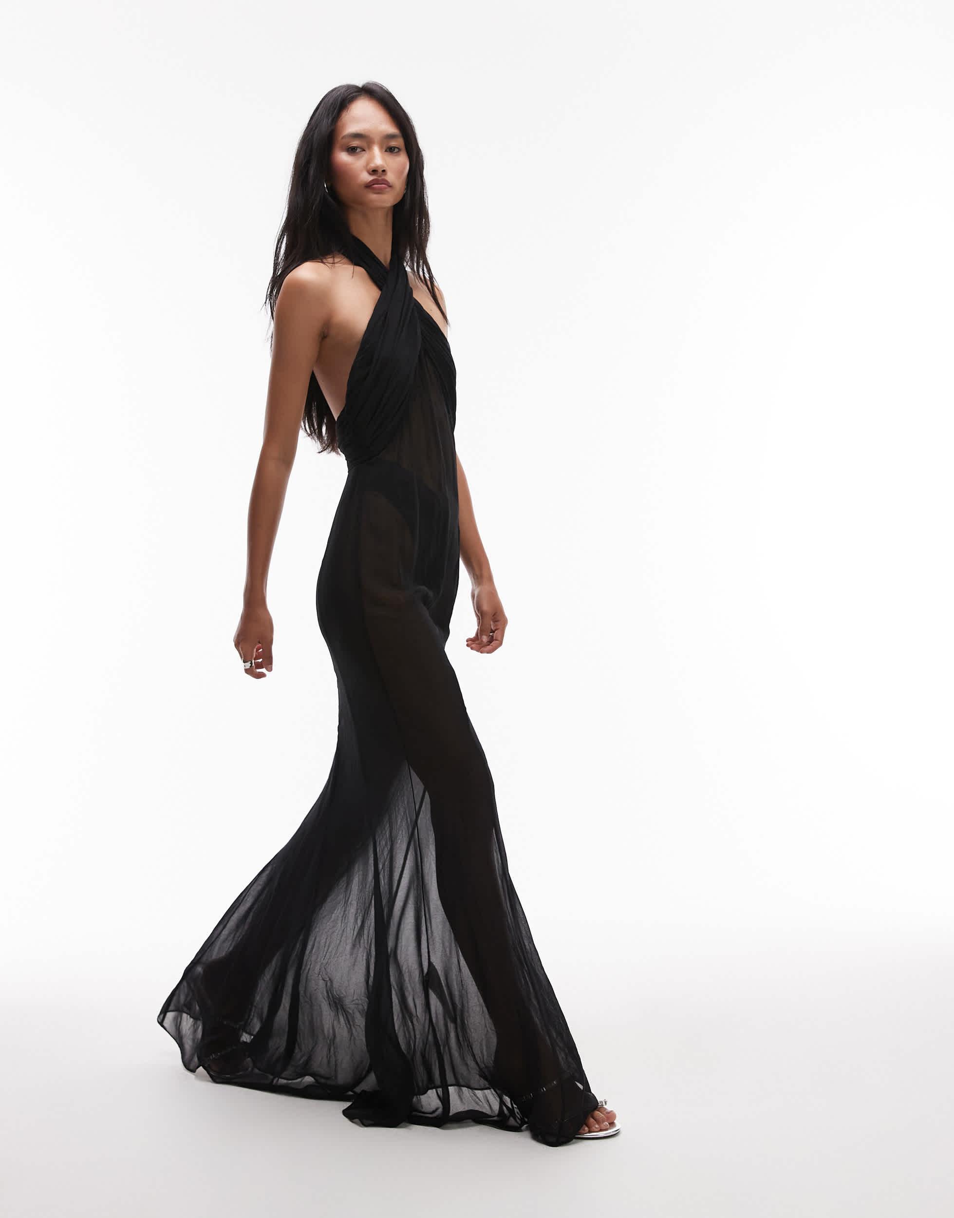mango sheer dress MANGO - ECKHAUS LATTA - Semi-sheer paneled overlay dress Black