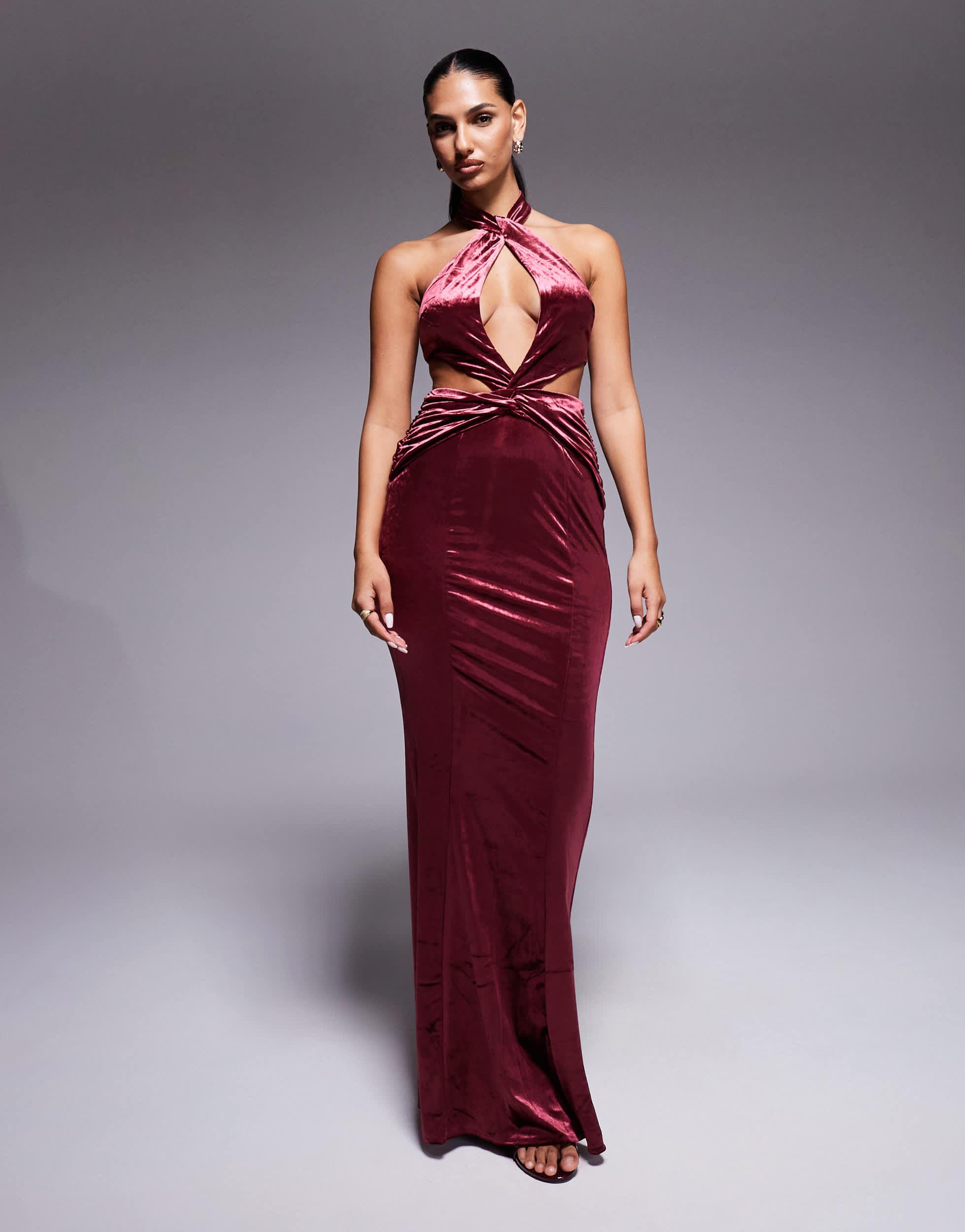knee length dresses for ladies Noelia Textured Jersey Open Back Maxi Dress in Fiery Red
