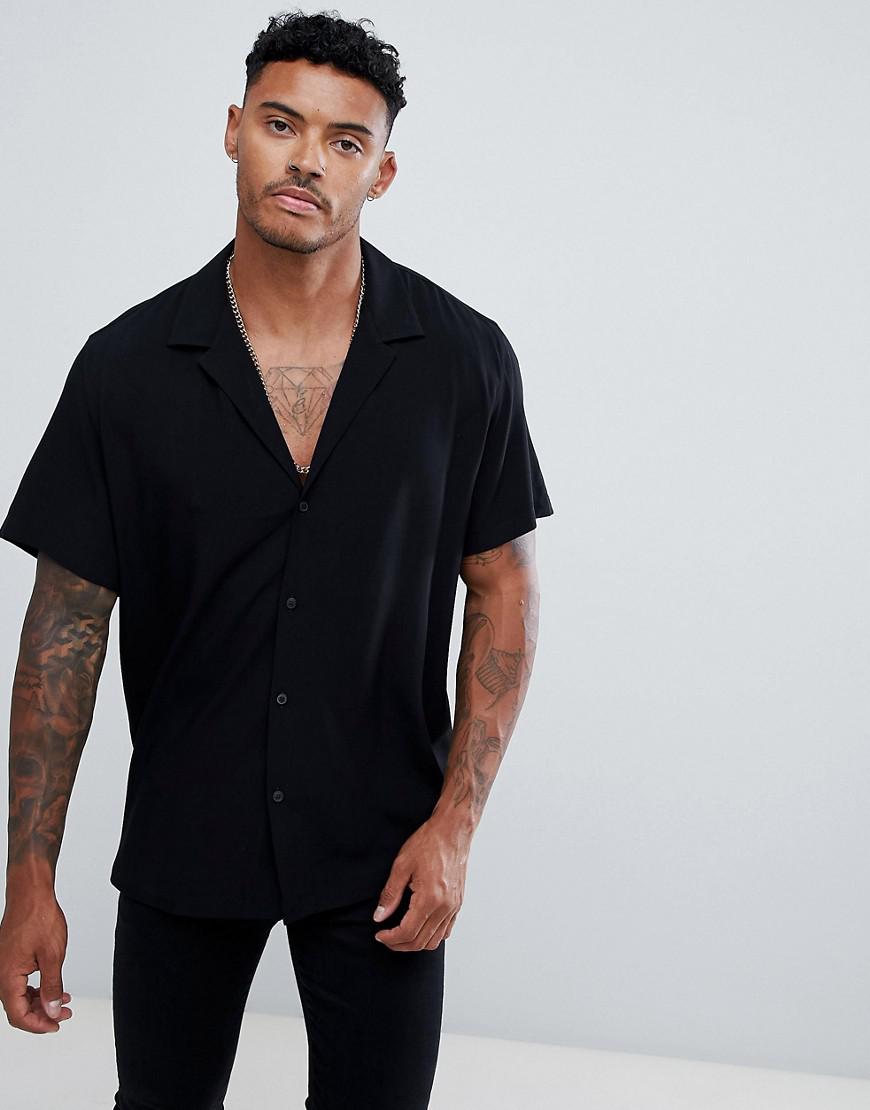 ASOS Oversized Viscose Shirt With Deep V In Black for Men | Lyst