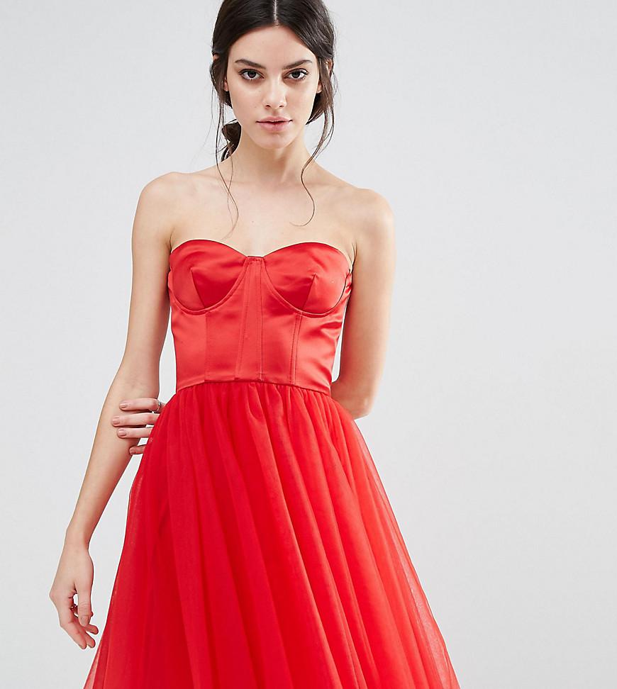 Chi Chi London Corset Dress With Tulle Skirt in Red | Lyst