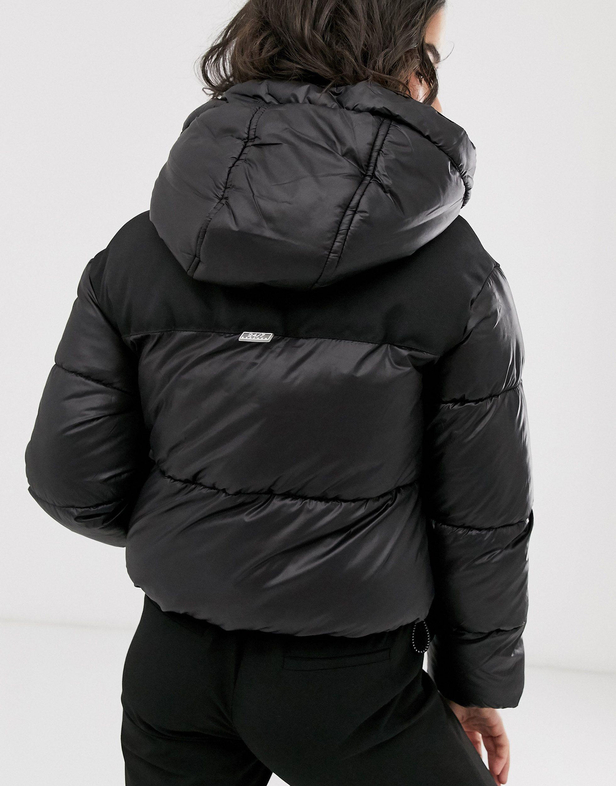 Bershka Synthetic Puffer Jacket With Hood in Black | Lyst