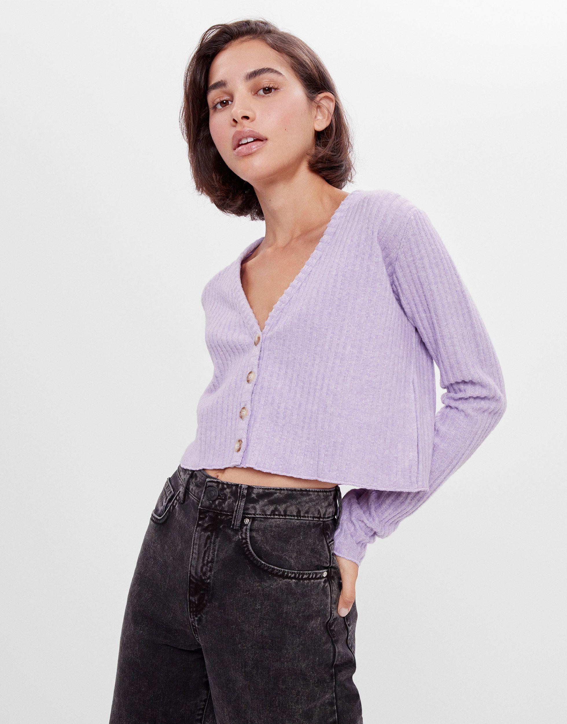 Cardigan morbido lillaBershka in Materiale sintetico di colore Viola | Lyst