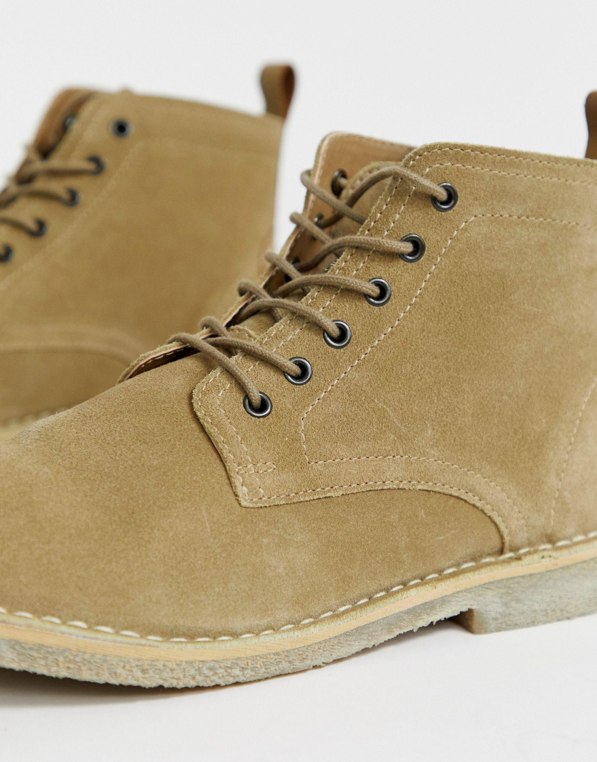 asos design desert chukka boots in stone suede with leather detail