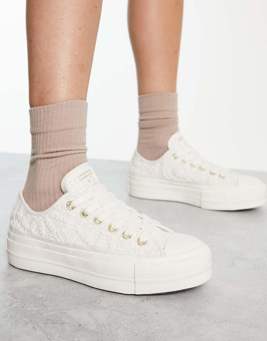 Converse Chuck Taylor All Star Lift Ox Crochet Trainers in White