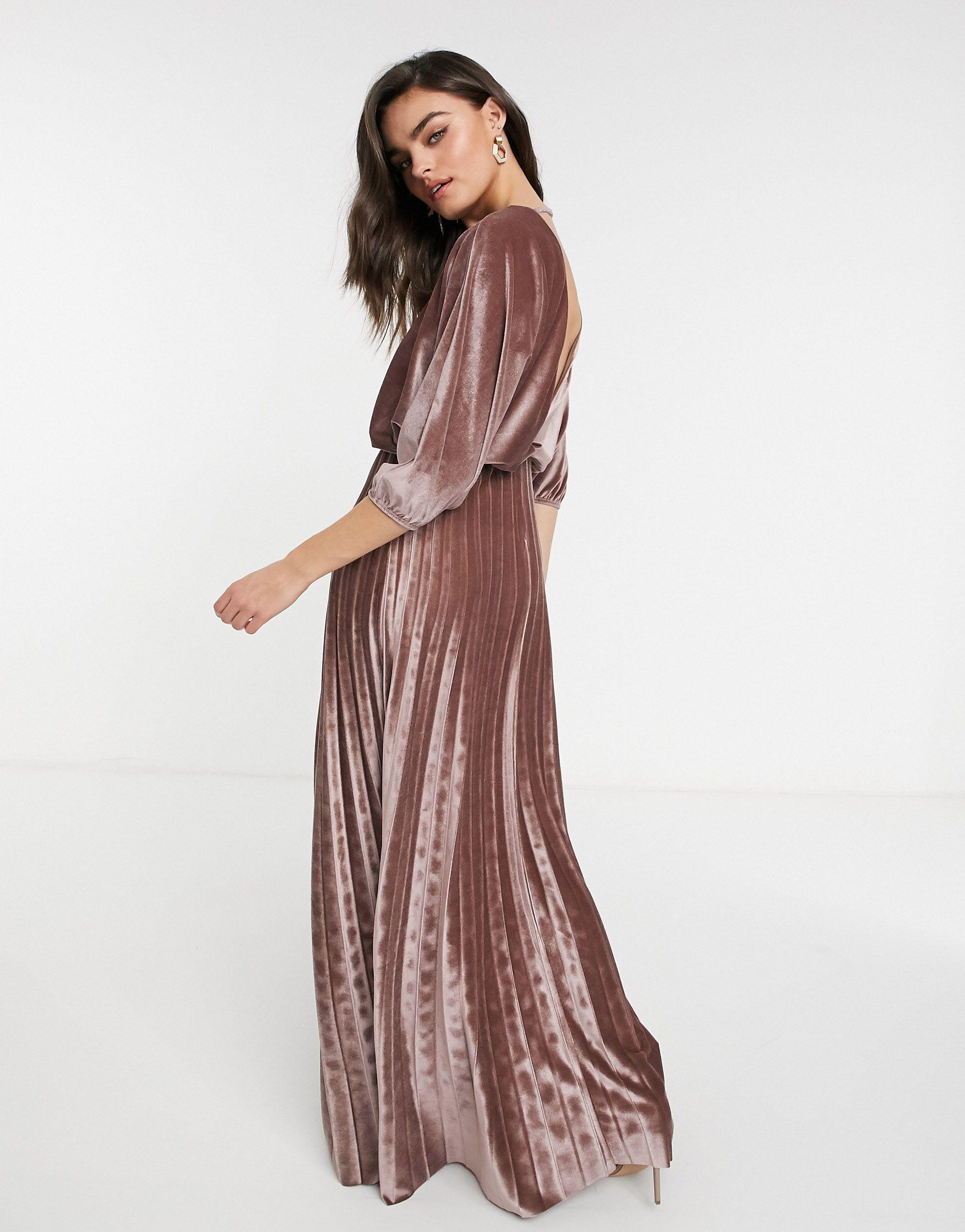 pleated long sleeve maxi dress
