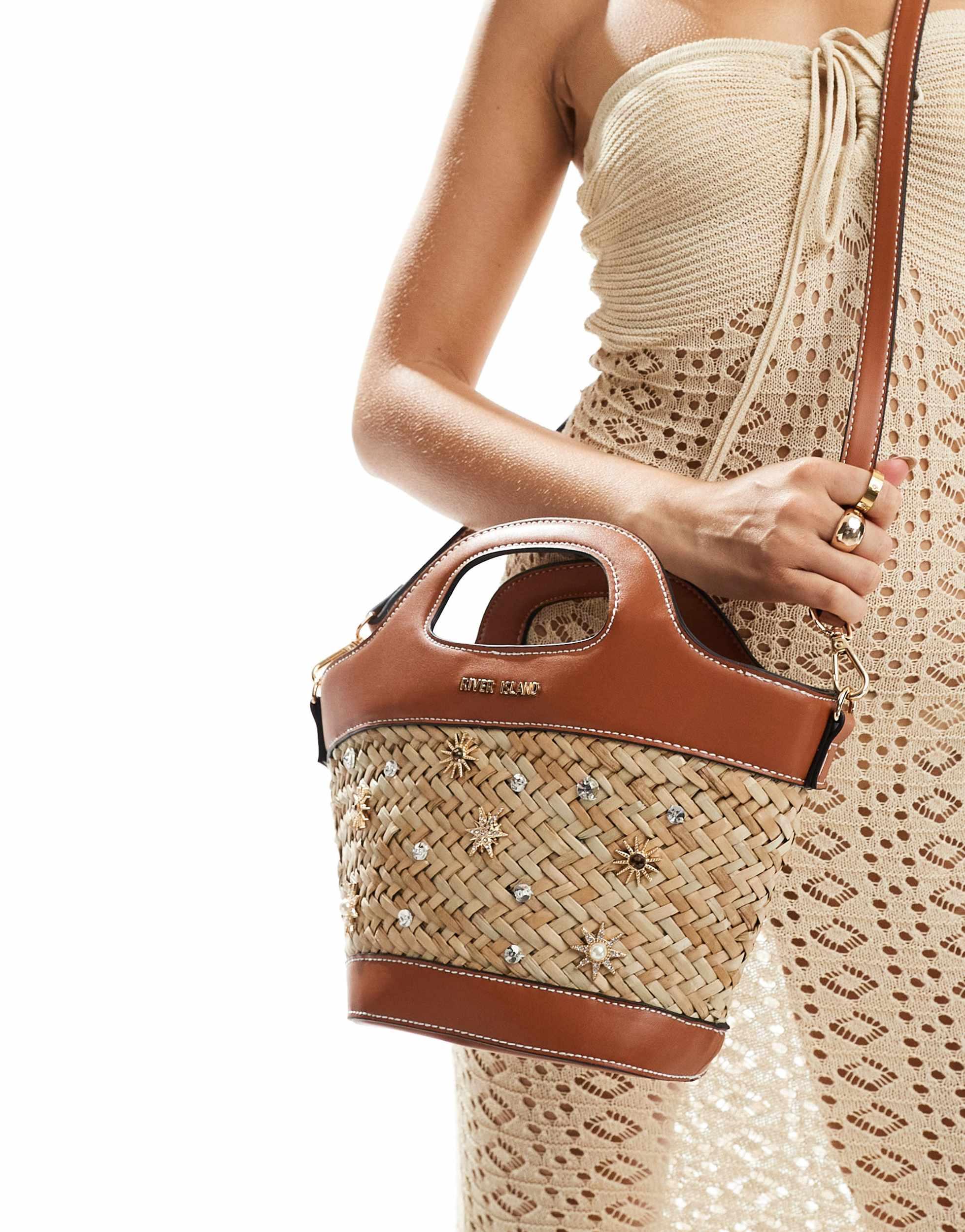 River Island Embellished Raffia Basket Bag in Brown Lyst Australia