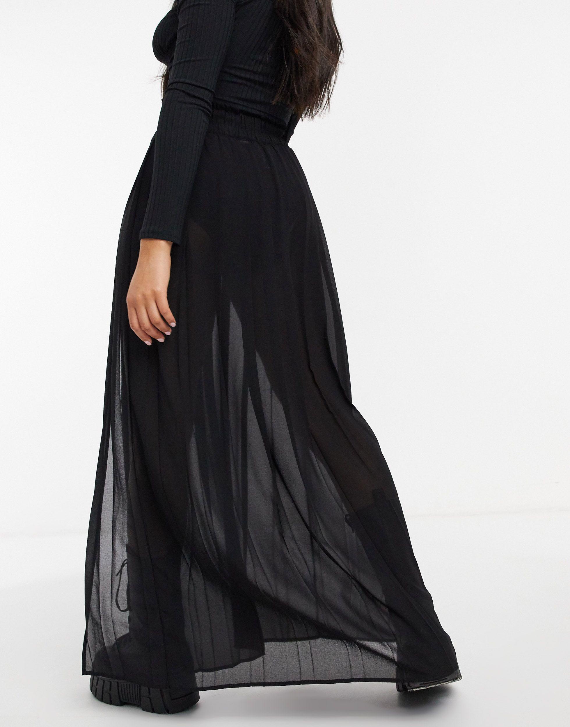 Collusion Sheer Pleated Maxi Skirt With Slit in Black | Lyst