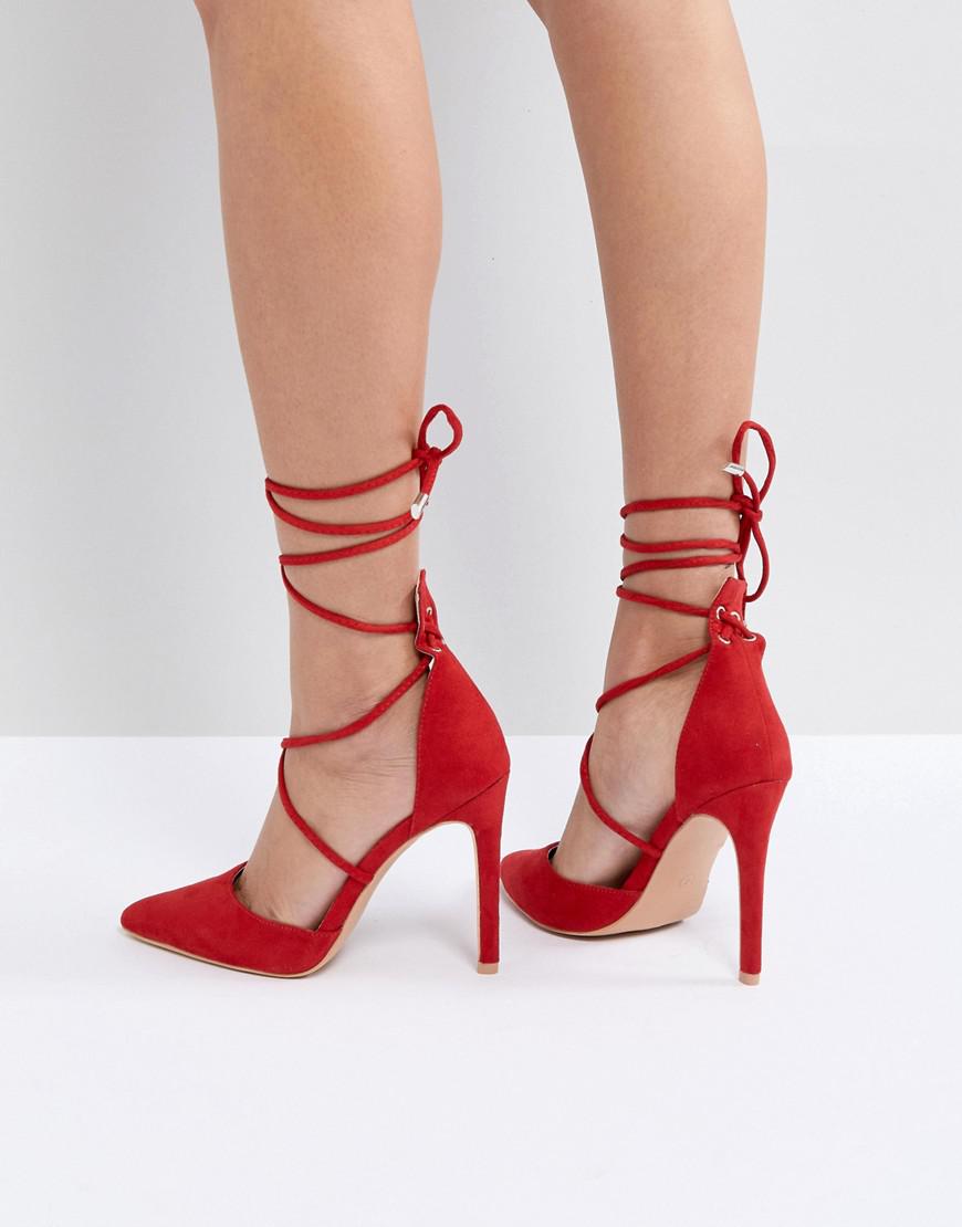 red tie up heels