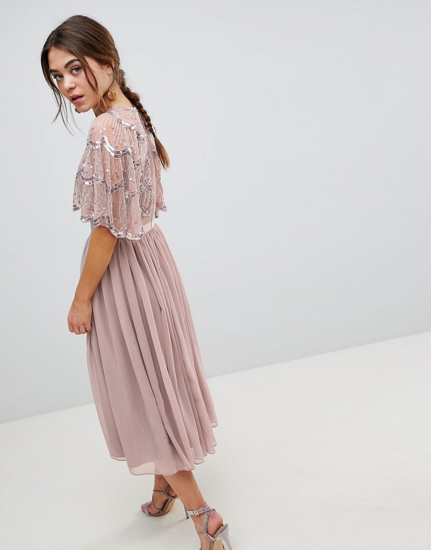 scallop hem embellished crop top midi dress