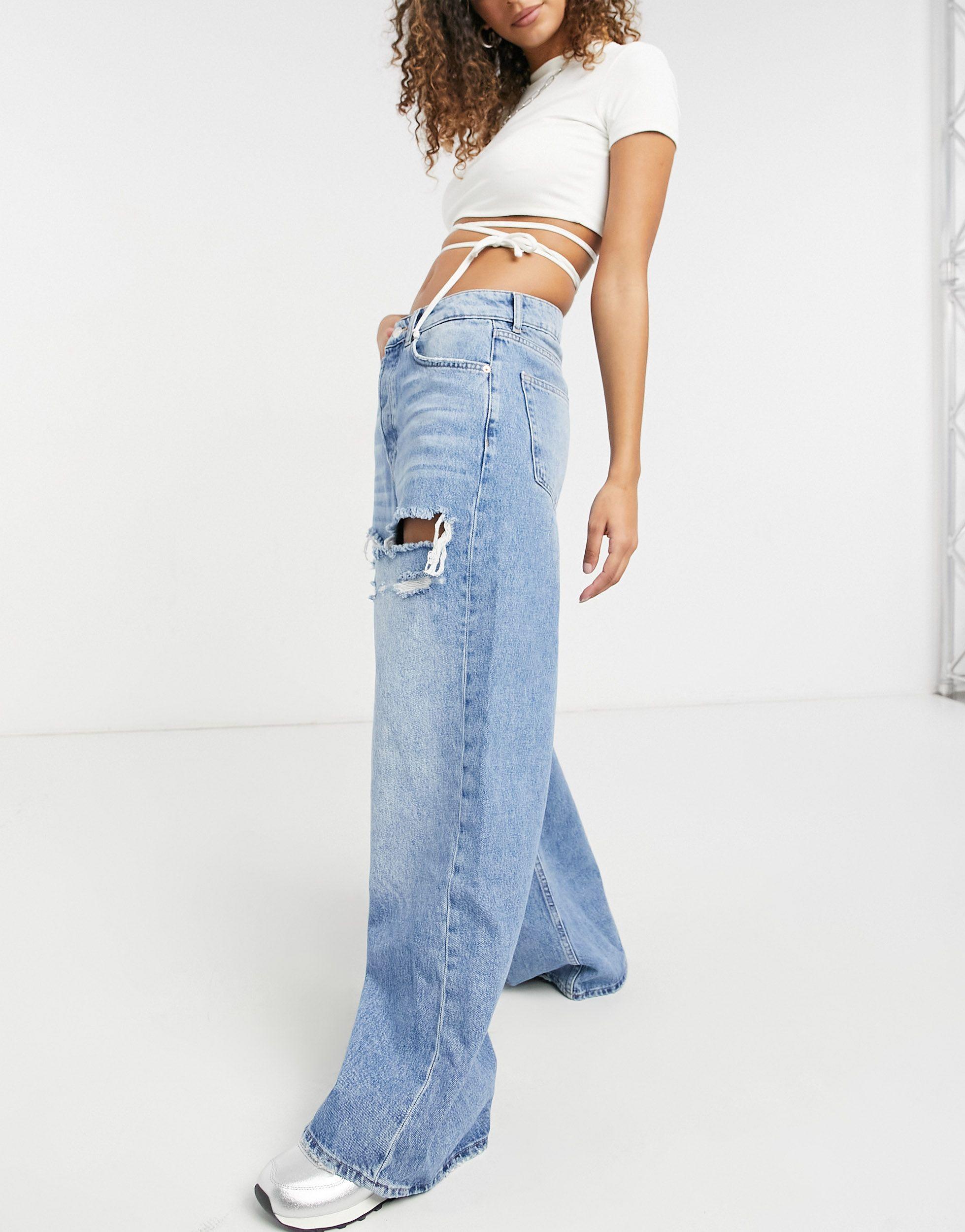 Bershka 90s baggy Jeans With Thigh Rip in Blue | Lyst