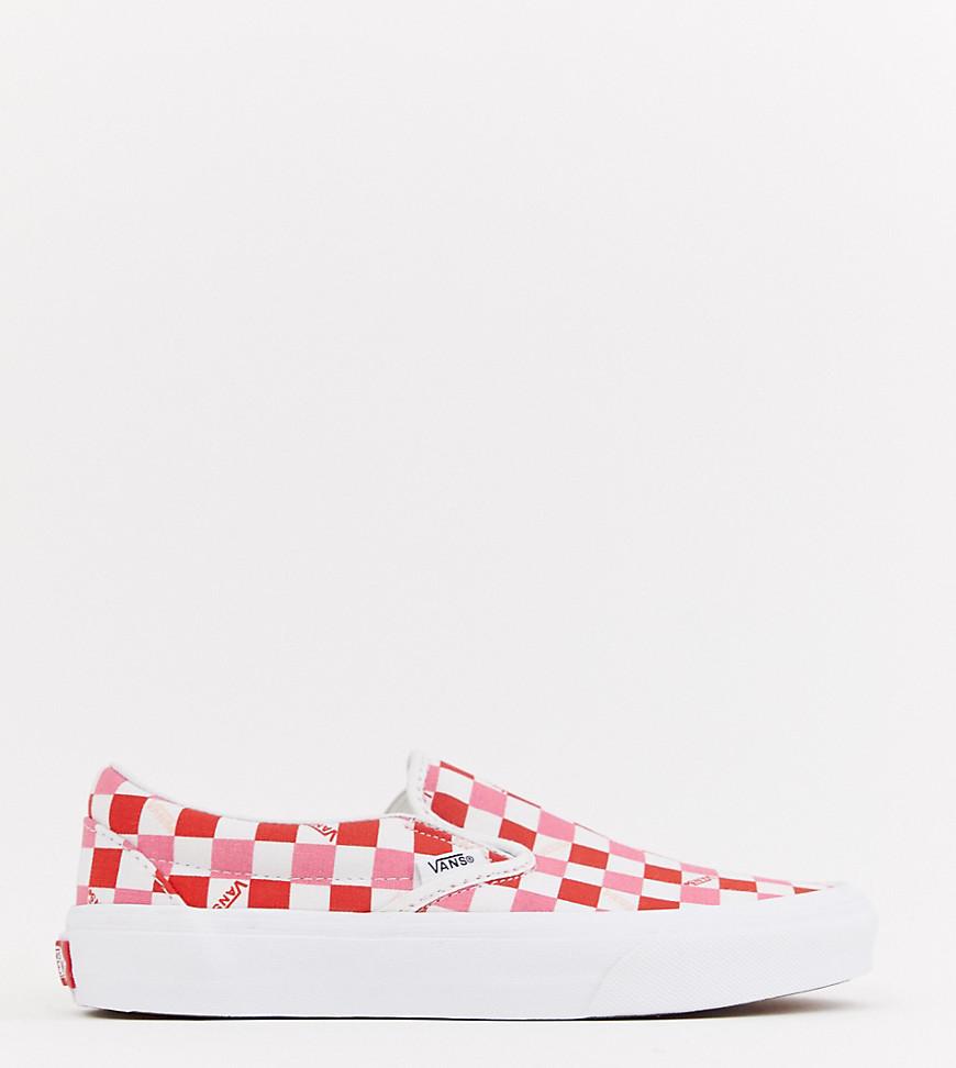 vans red and black checkerboard slip ons