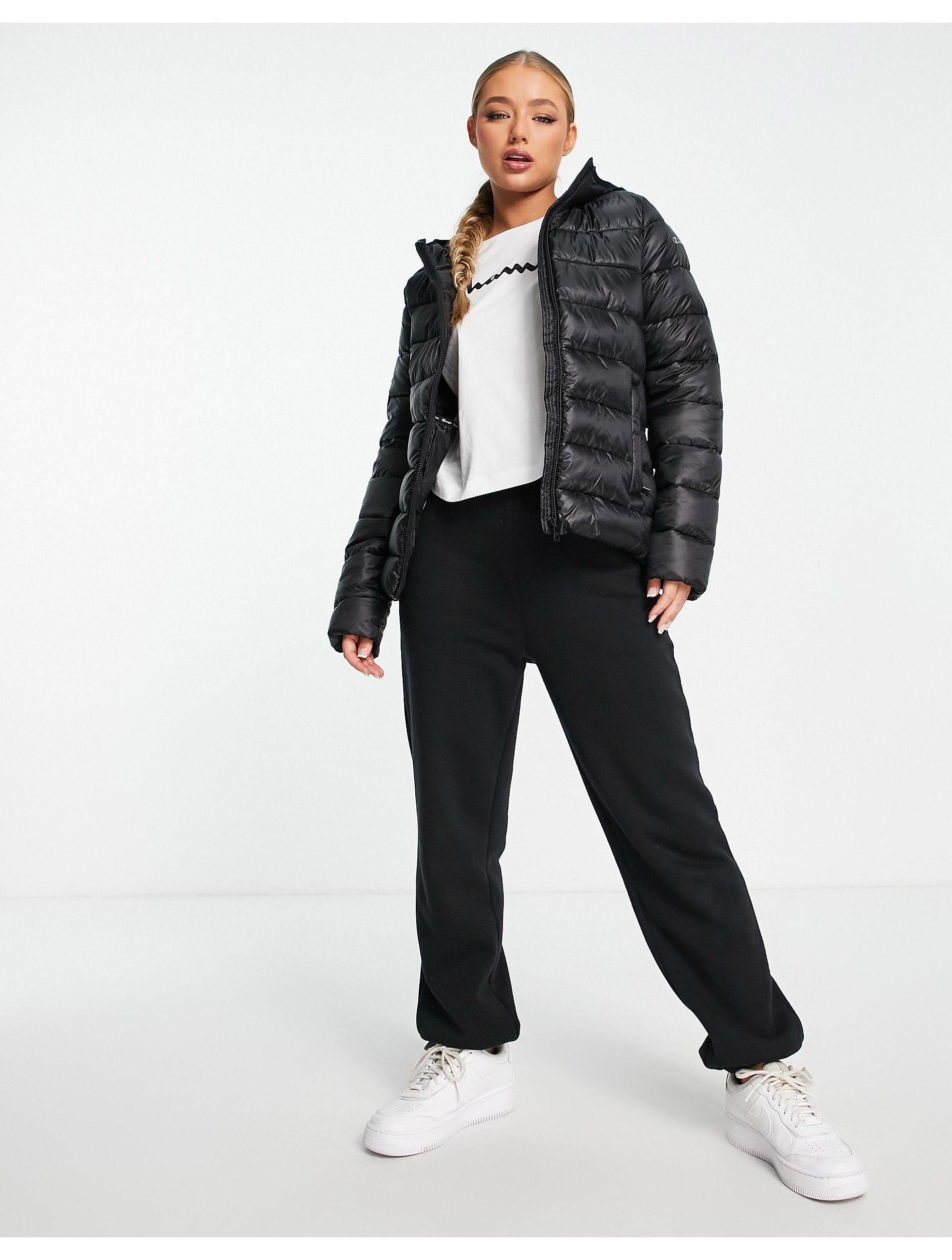 Champion Fitted Puffer Jacket in Black Lyst UK