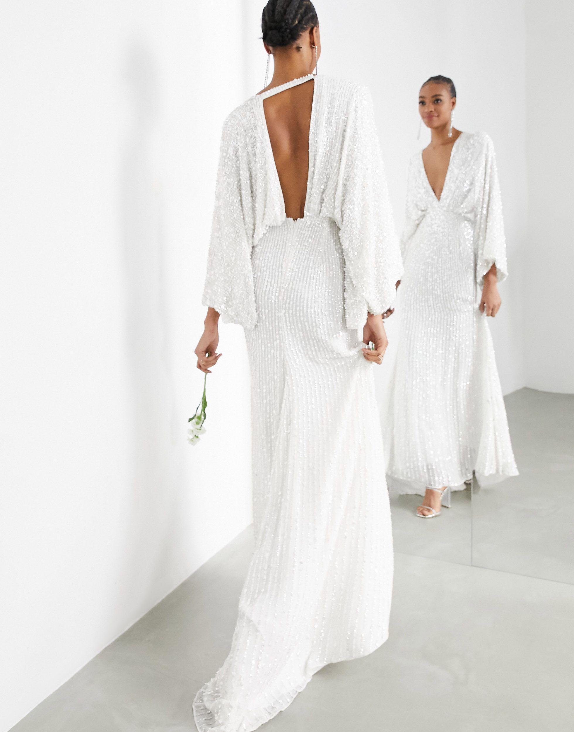 Ciara - vestito da sposa con paillettes e maniche a kimono di ASOS in Bianco  | Lyst
