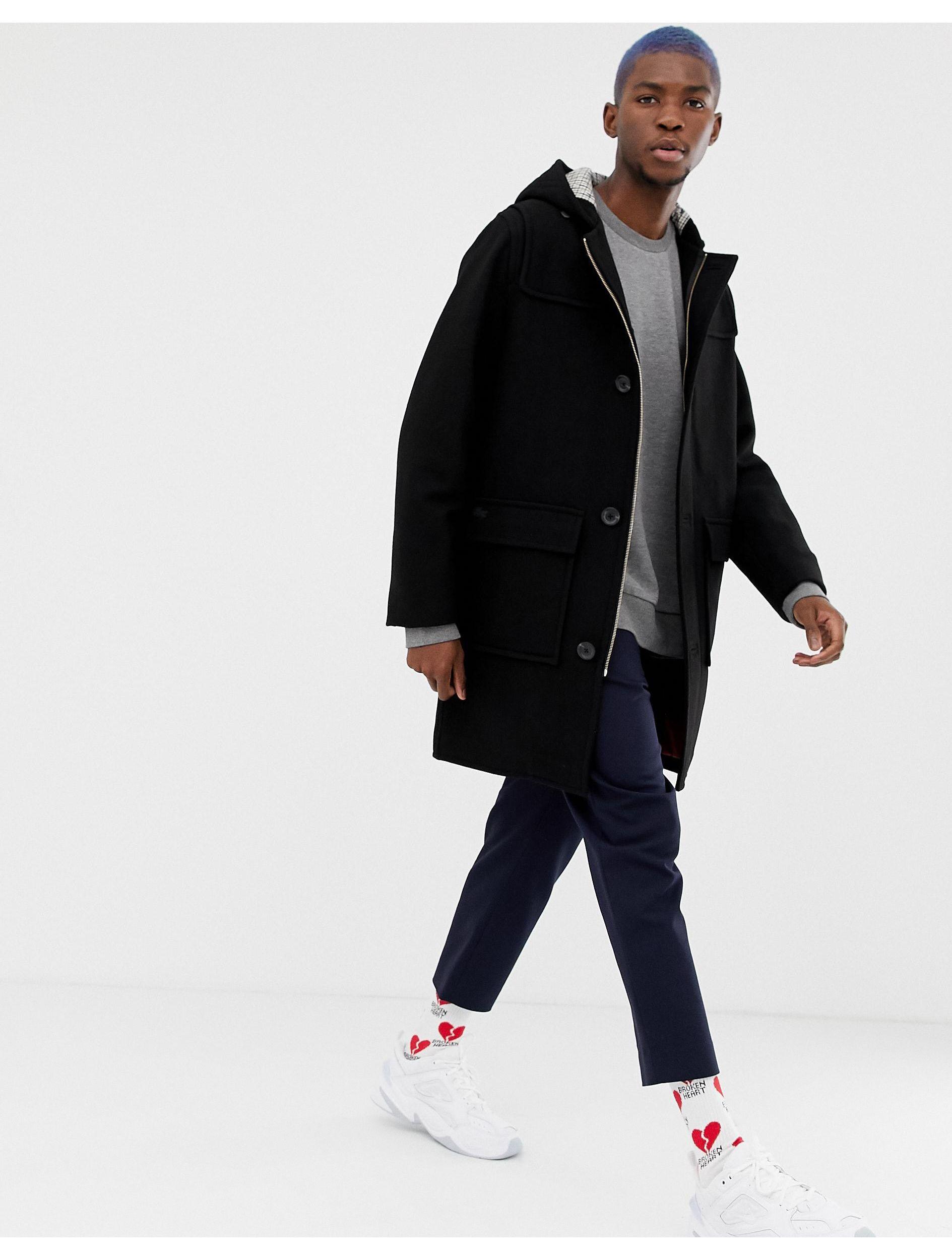 Chaquetón negro con capucha Lacoste de Tejido sintético de color Negro para  hombre | Lyst