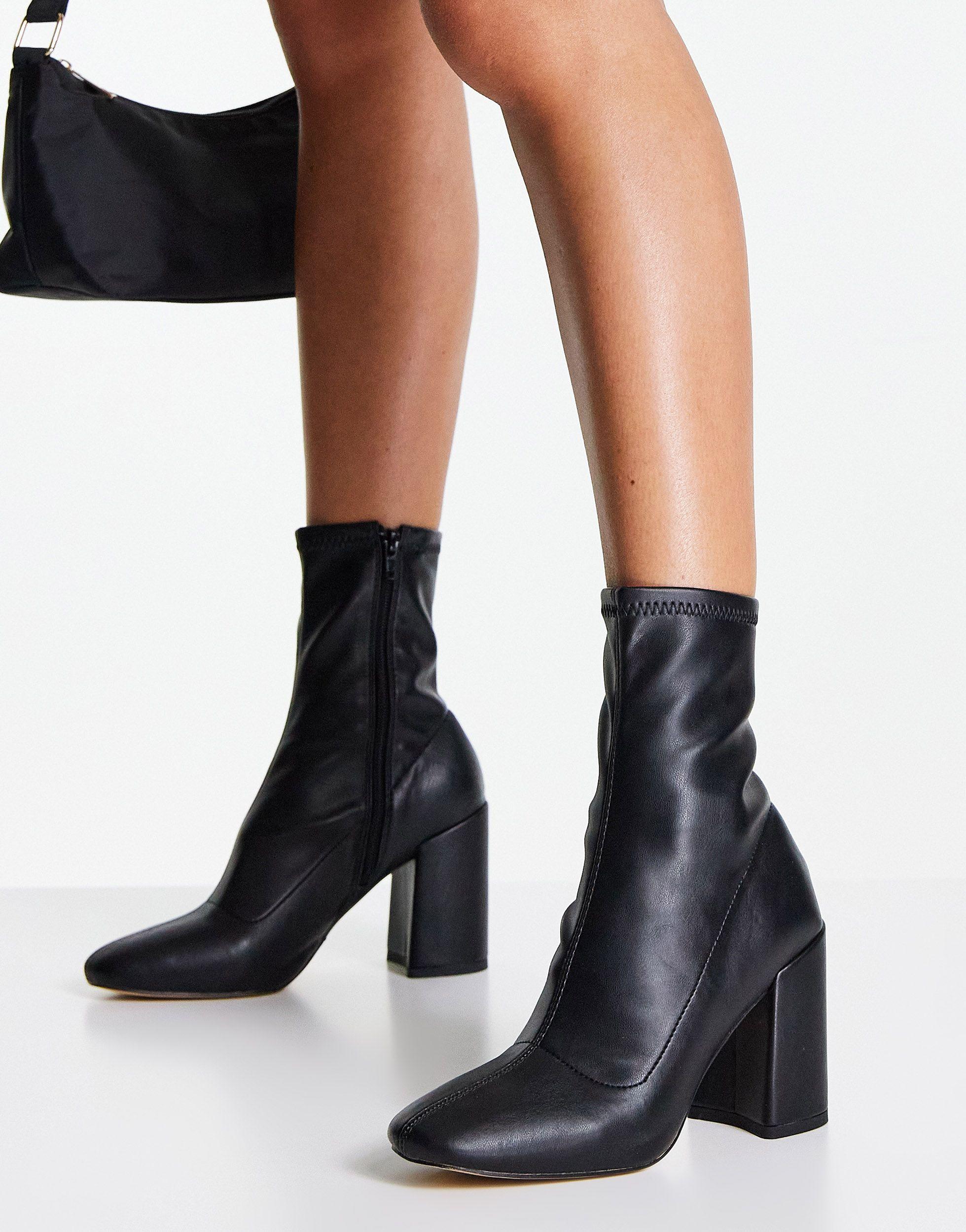 London Rebel Heeled Sock Boot in Black | Lyst