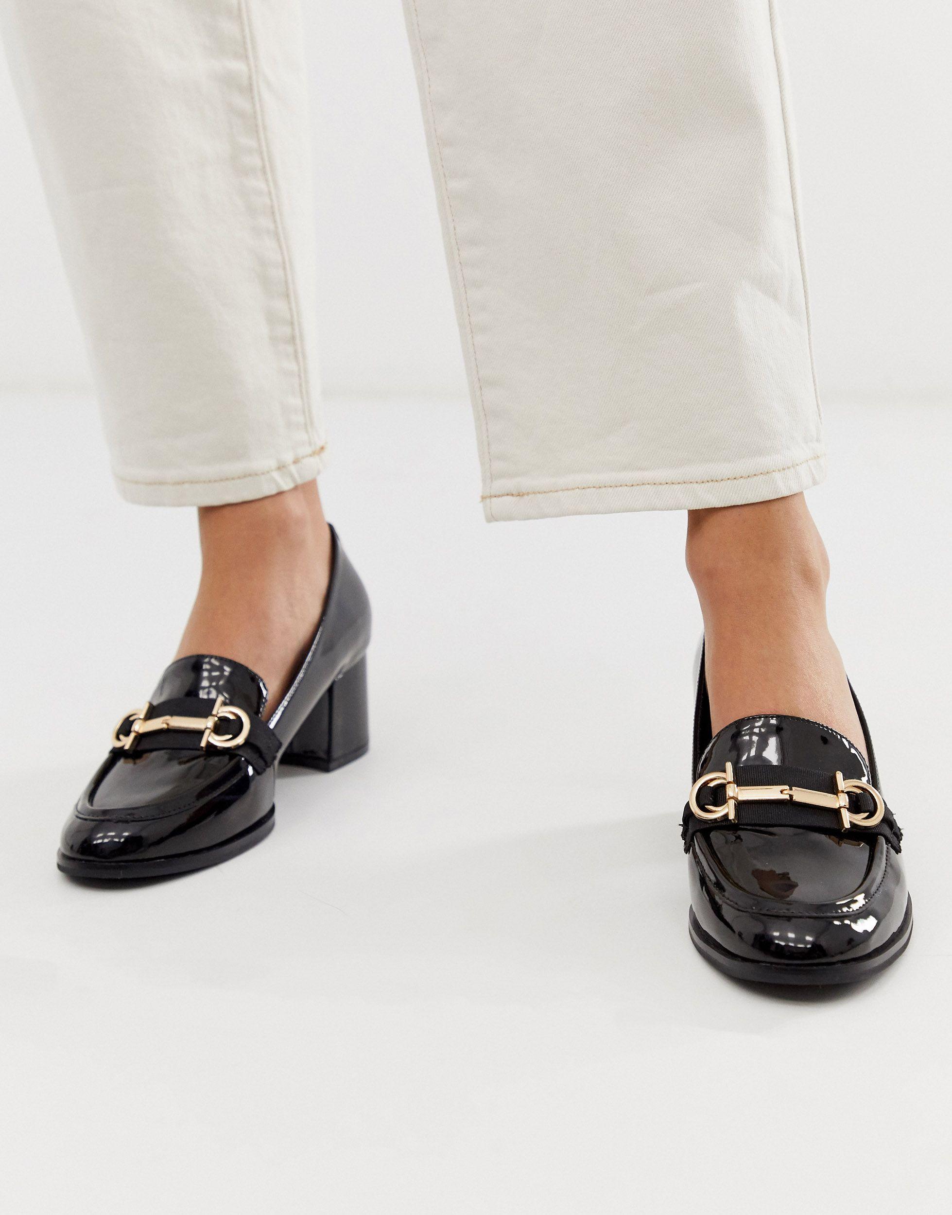 ASOS Stirrup Mid-heeled Loafers in Black | Lyst