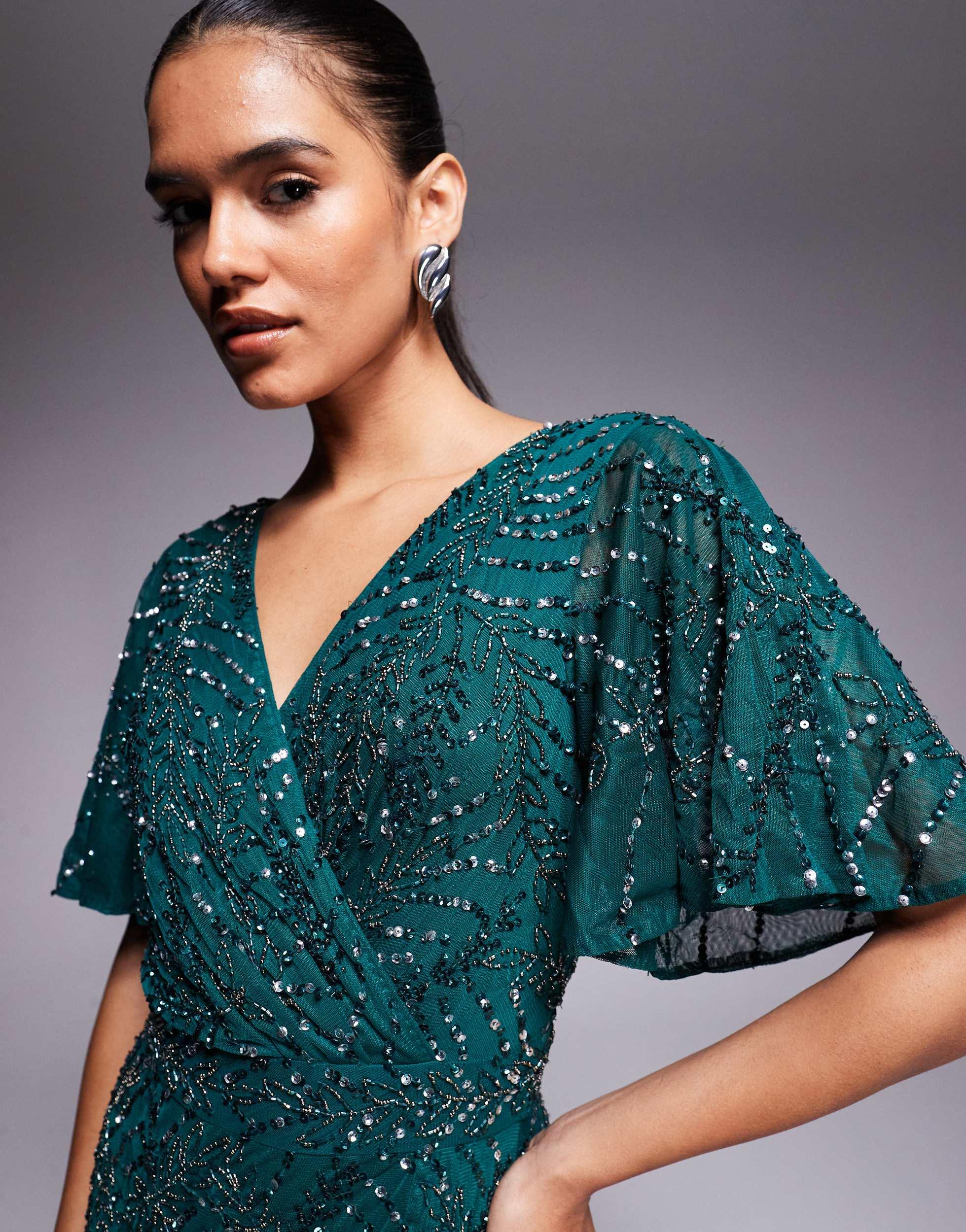 sachin and babi light blue dress Mac Duggal - Pink Embroidered Flutter Sleeve A Line Dress