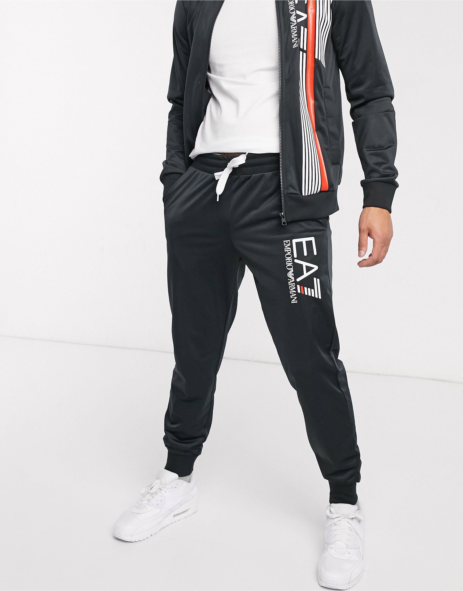 EA7 Synthetic Armani 7 Lines Contrast Stripe Logo Tricot Tracksuit in Black  for Men - Lyst