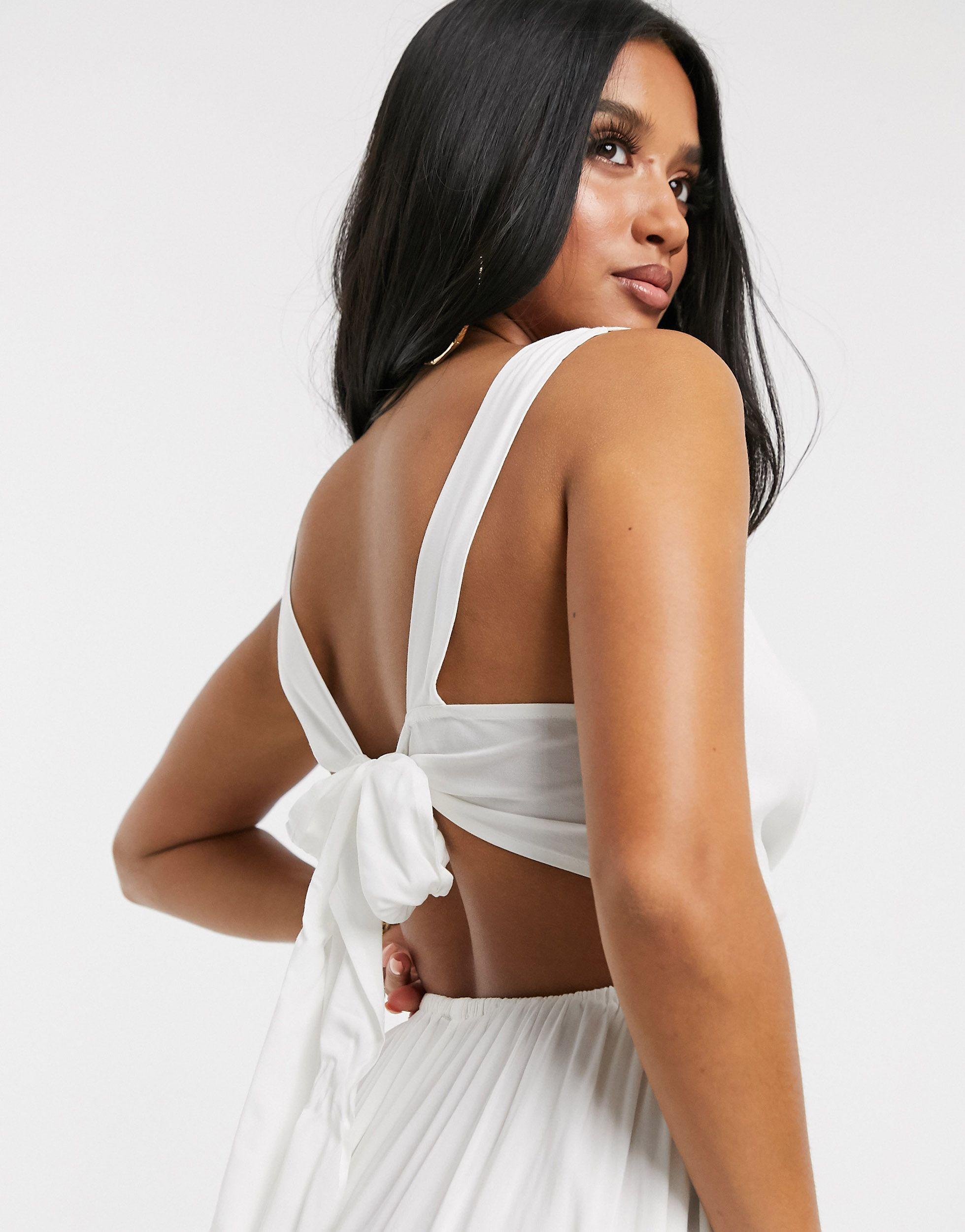 ASOS Asos Design Petite Tie Back Beach Maxi Dress With Twist Front Detail  in White | Lyst