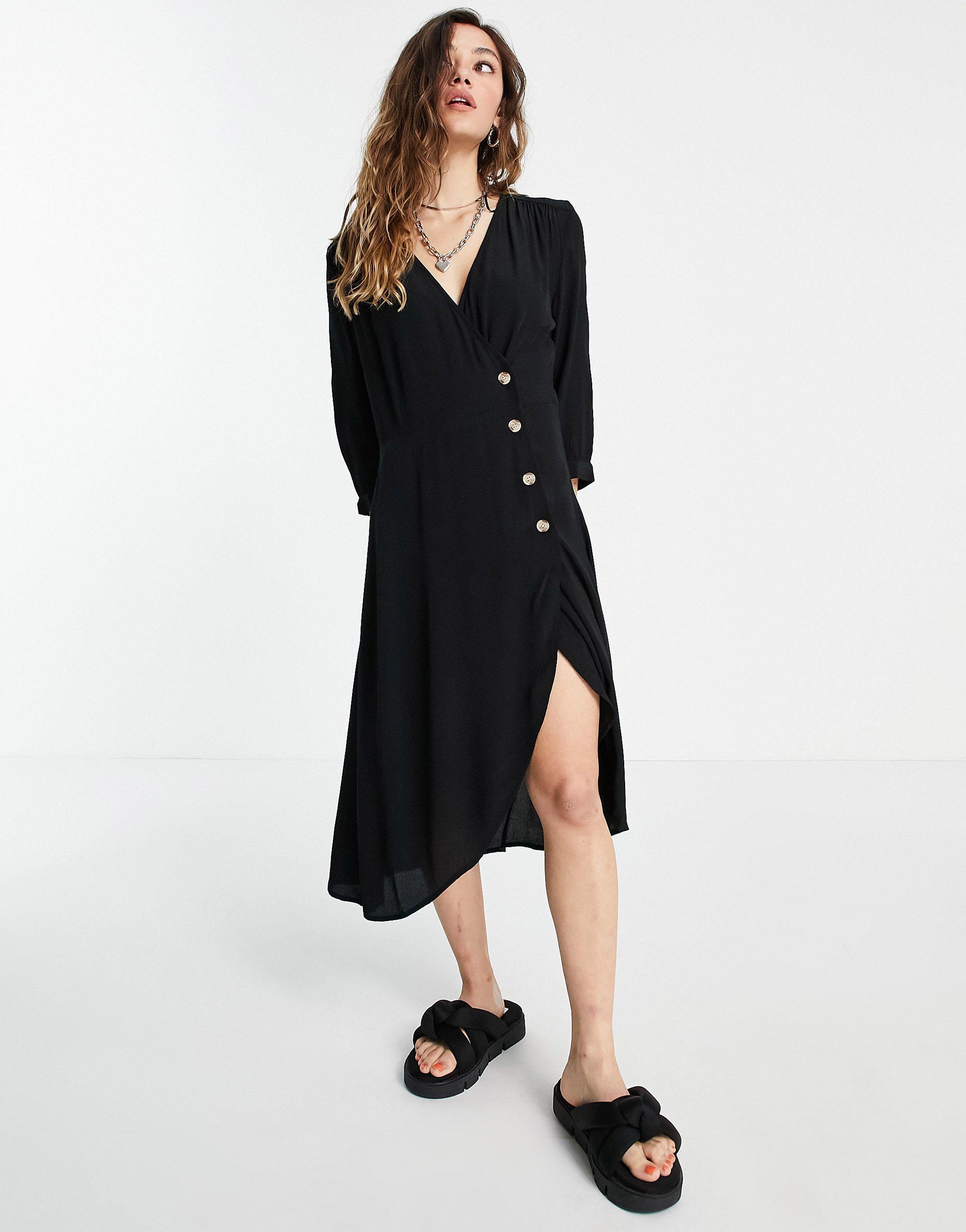 monki buttoned wrap dress