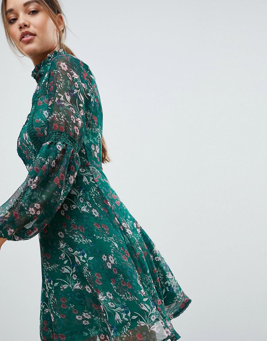 Missguided Lace Floral Print Long ...