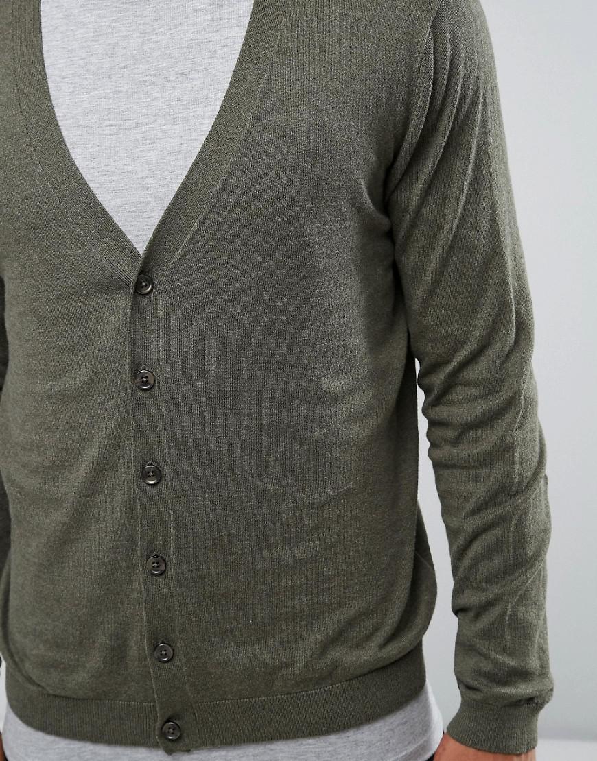 Lyst Asos Knitted Cotton Cardigan In Khaki in Green for Men