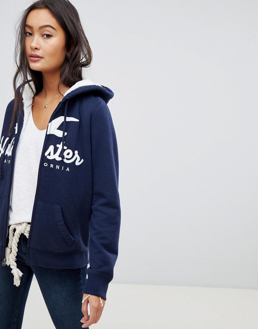 Hollister Teddy Lined Zip Through Hoodie in Blue | Lyst UK