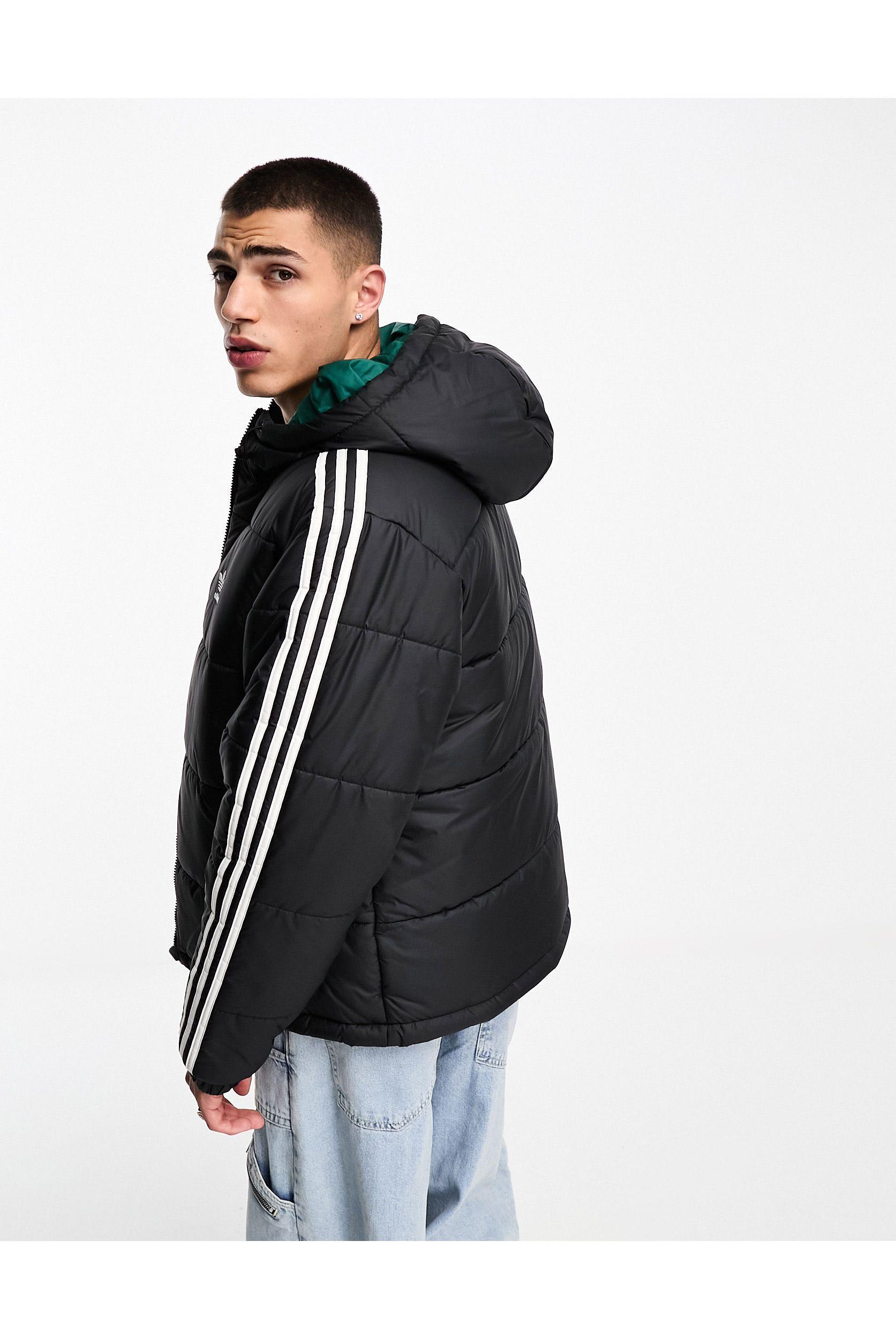 Adidas originals three stripe 2025 reversible coat in black