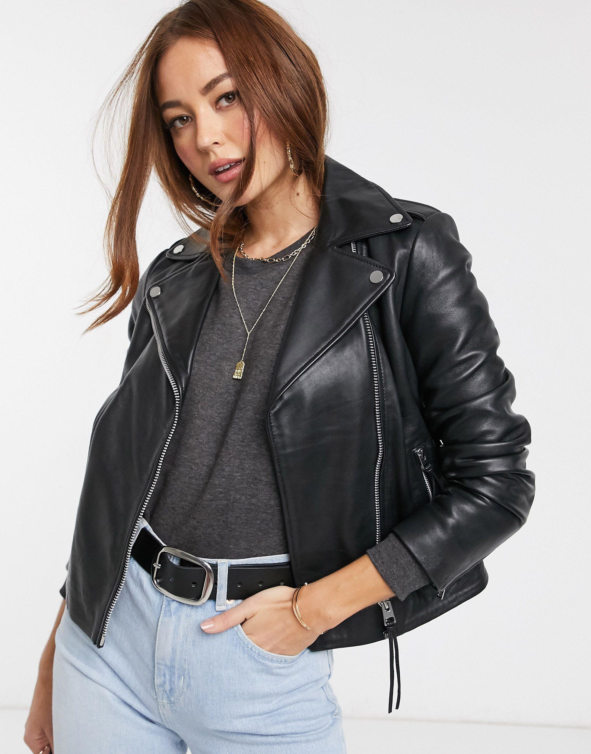 Blouson en cuir style motard Mango en coloris Noir | Lyst