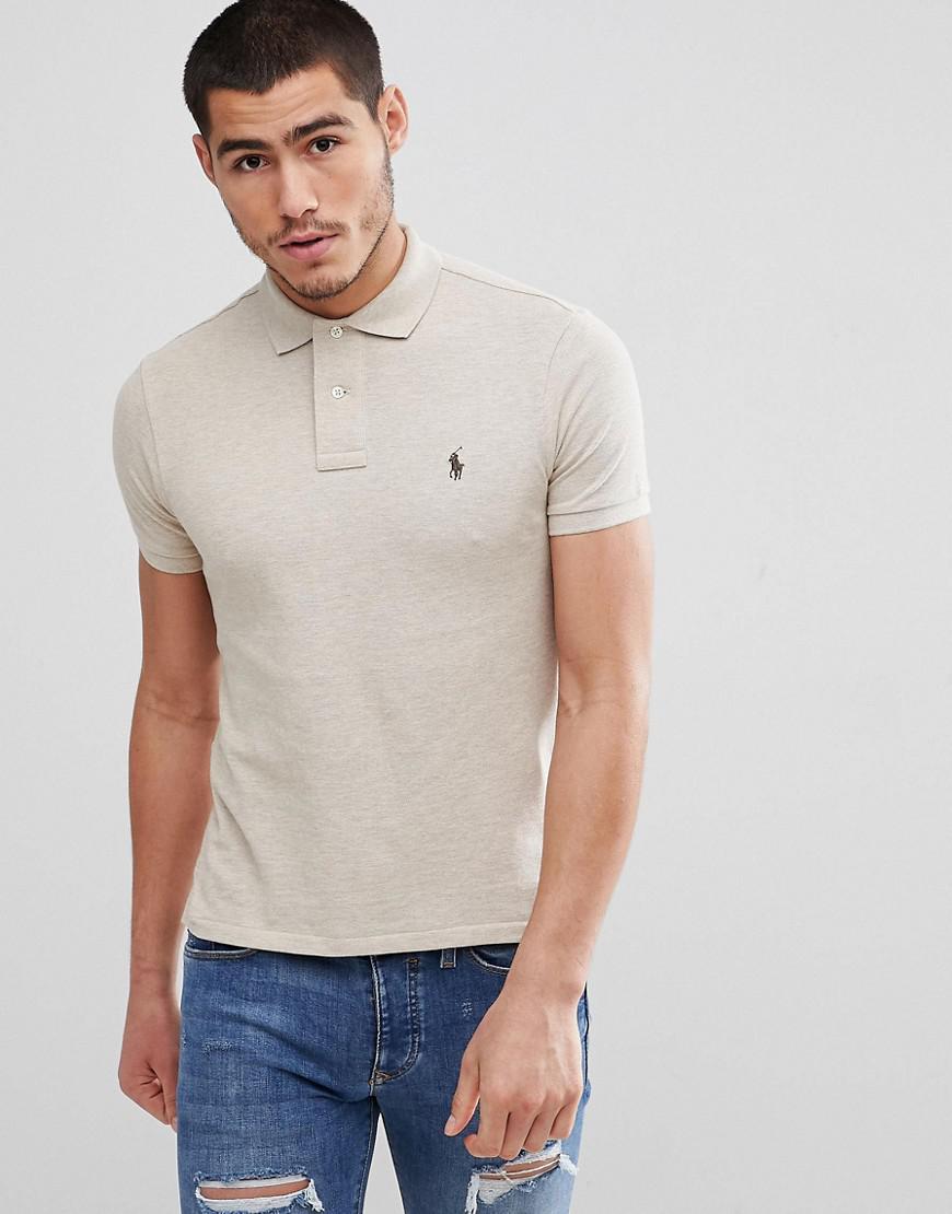Polo ralph lauren slim fit pique shirt player logo button down in grey marl outlet