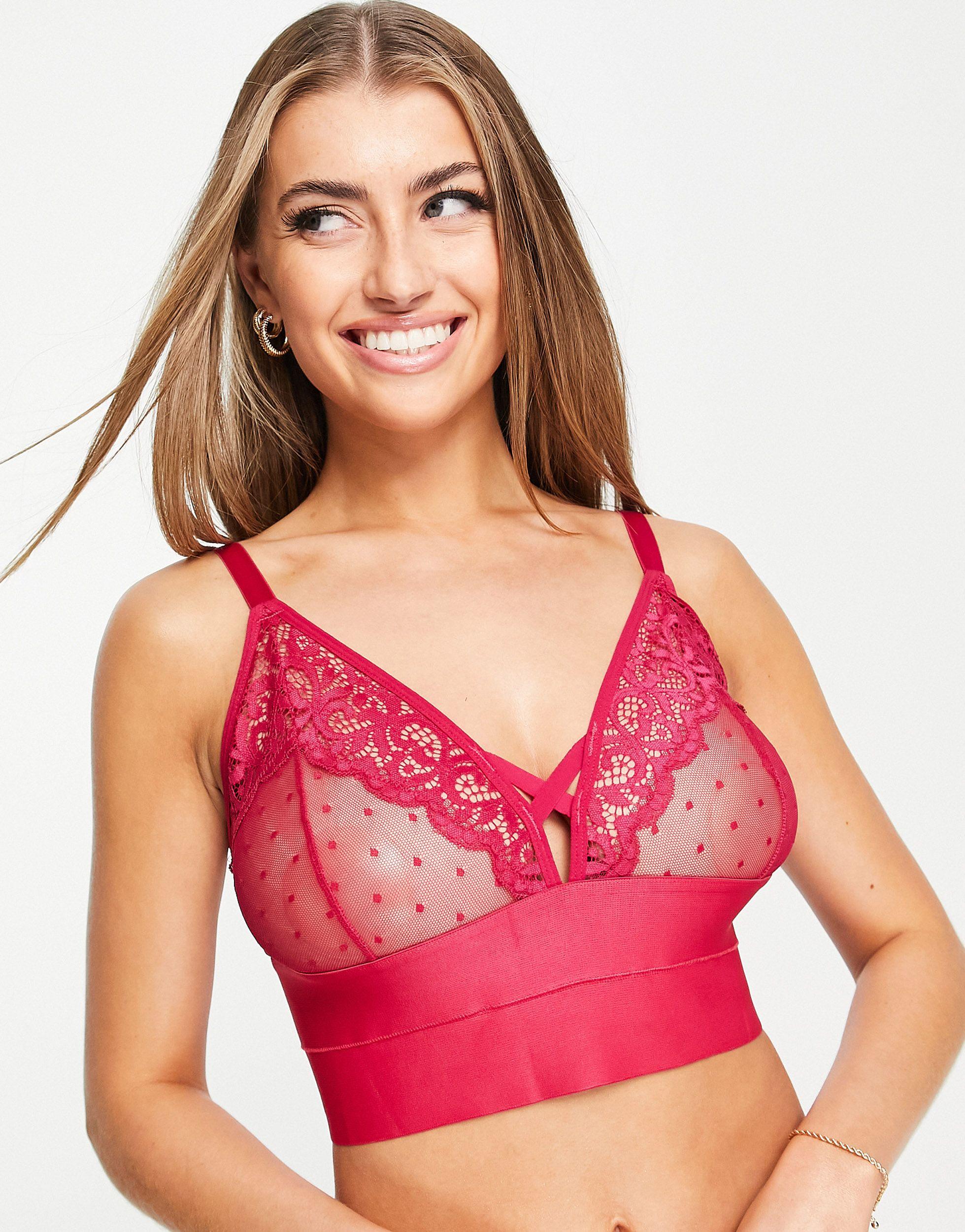 Tutti Rouge Fuller Bust Victoria Mesh And Lace Bralette With Extra Thick  Longline Detail in Pink | Lyst